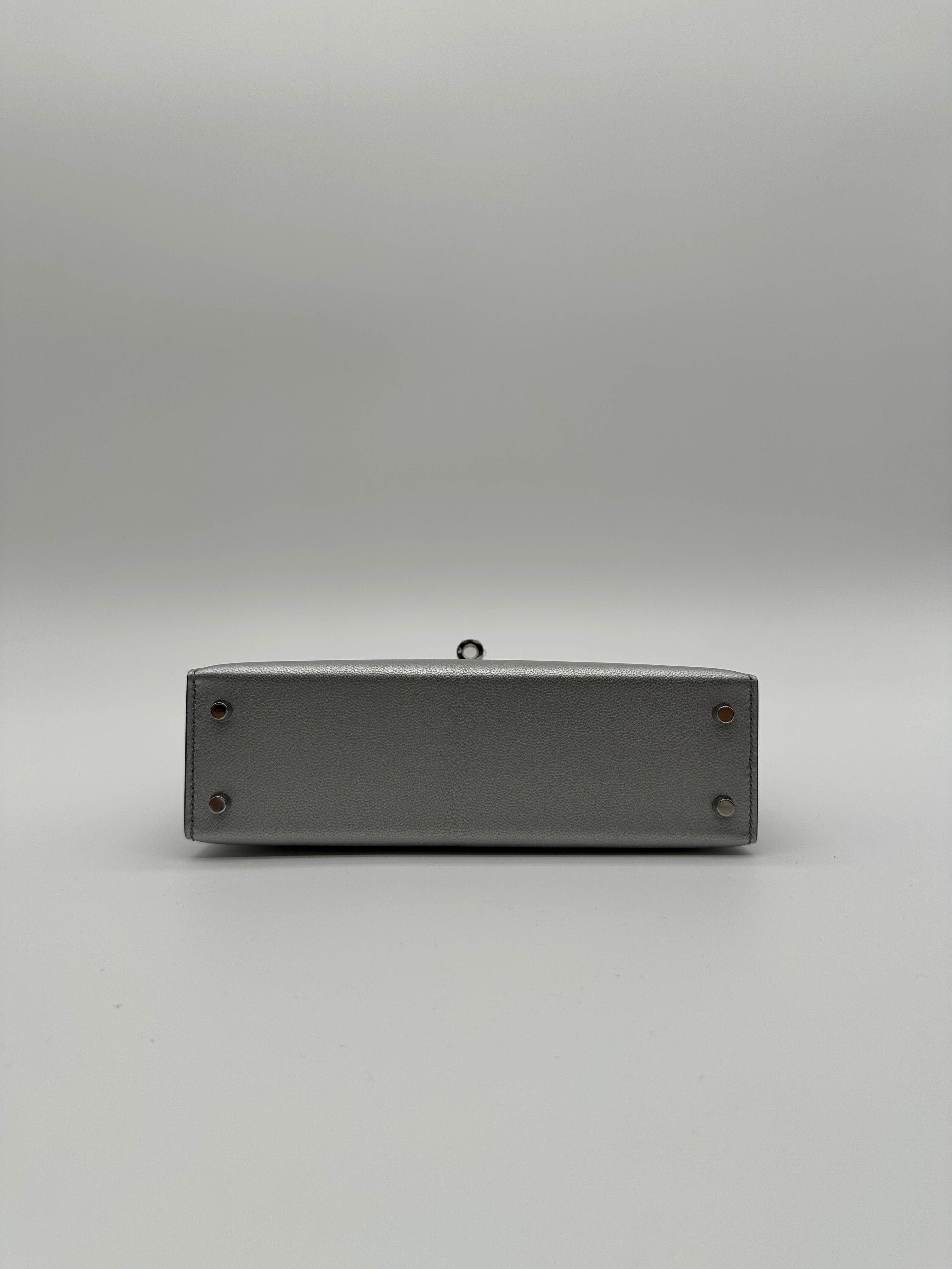 Hermès Mini Kelly Argent Chevre Palladium Hardware