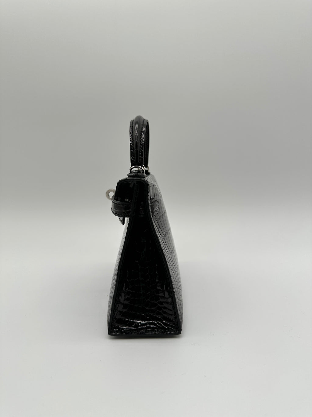 Hermès Mini Kelly Black Shiny Alligator Palladium Hardware