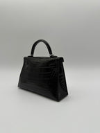 Hermès Mini Kelly Black Shiny Alligator Palladium Hardware