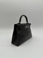 Hermès Mini Kelly Black Shiny Alligator Palladium Hardware