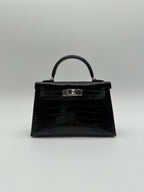 Hermès Mini Kelly Black Shiny Alligator Palladium Hardware