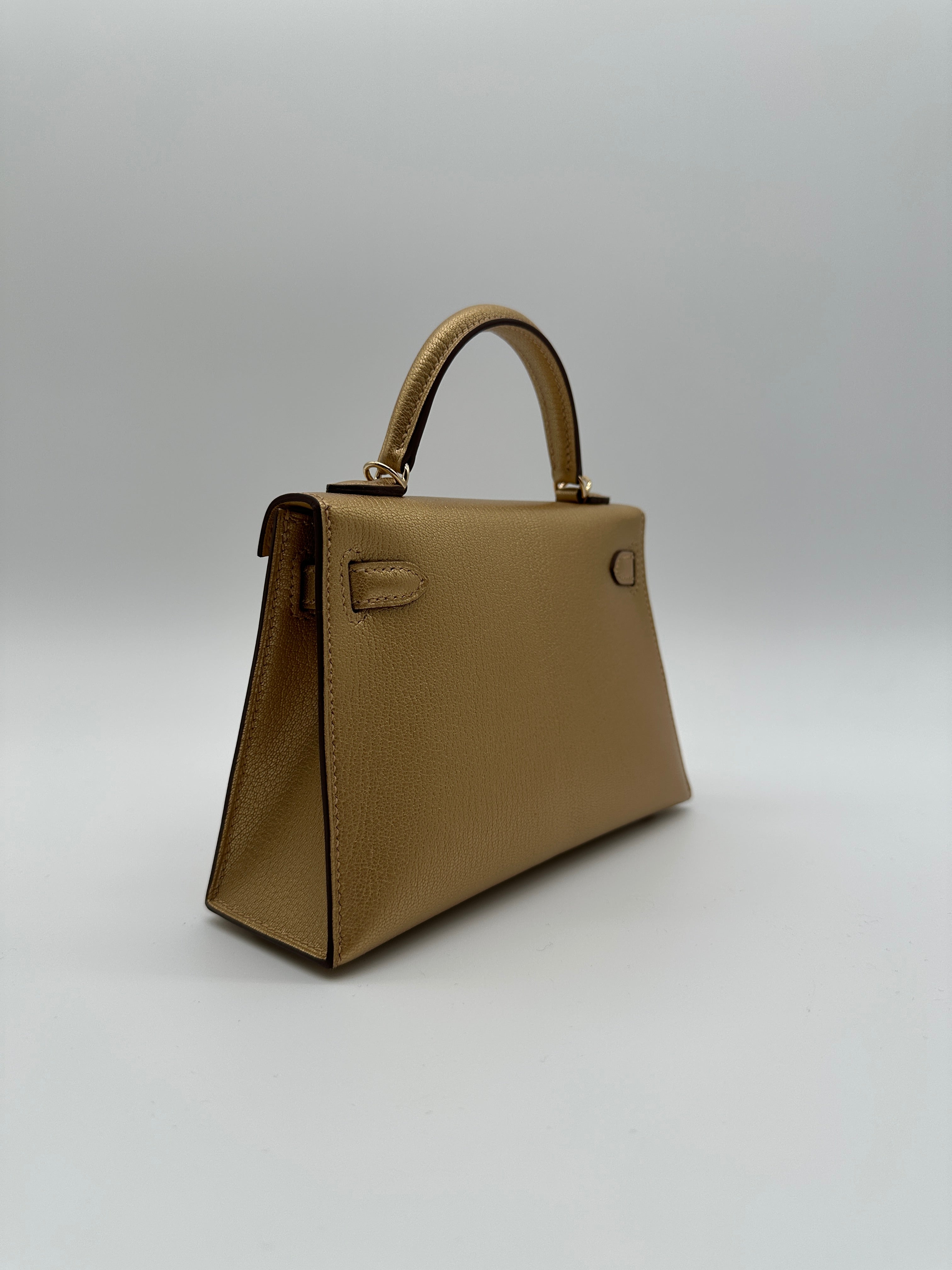 Hermès Mini Kelly Doré Chèvre Mysore Permabrass Hardware