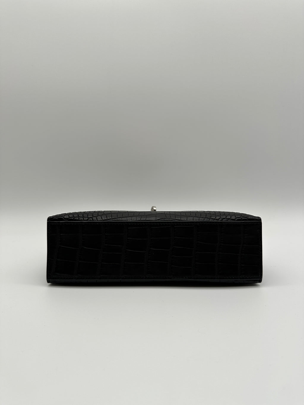 Hermès Kelly Pochette Black Matte Alligator Palladium Hardware