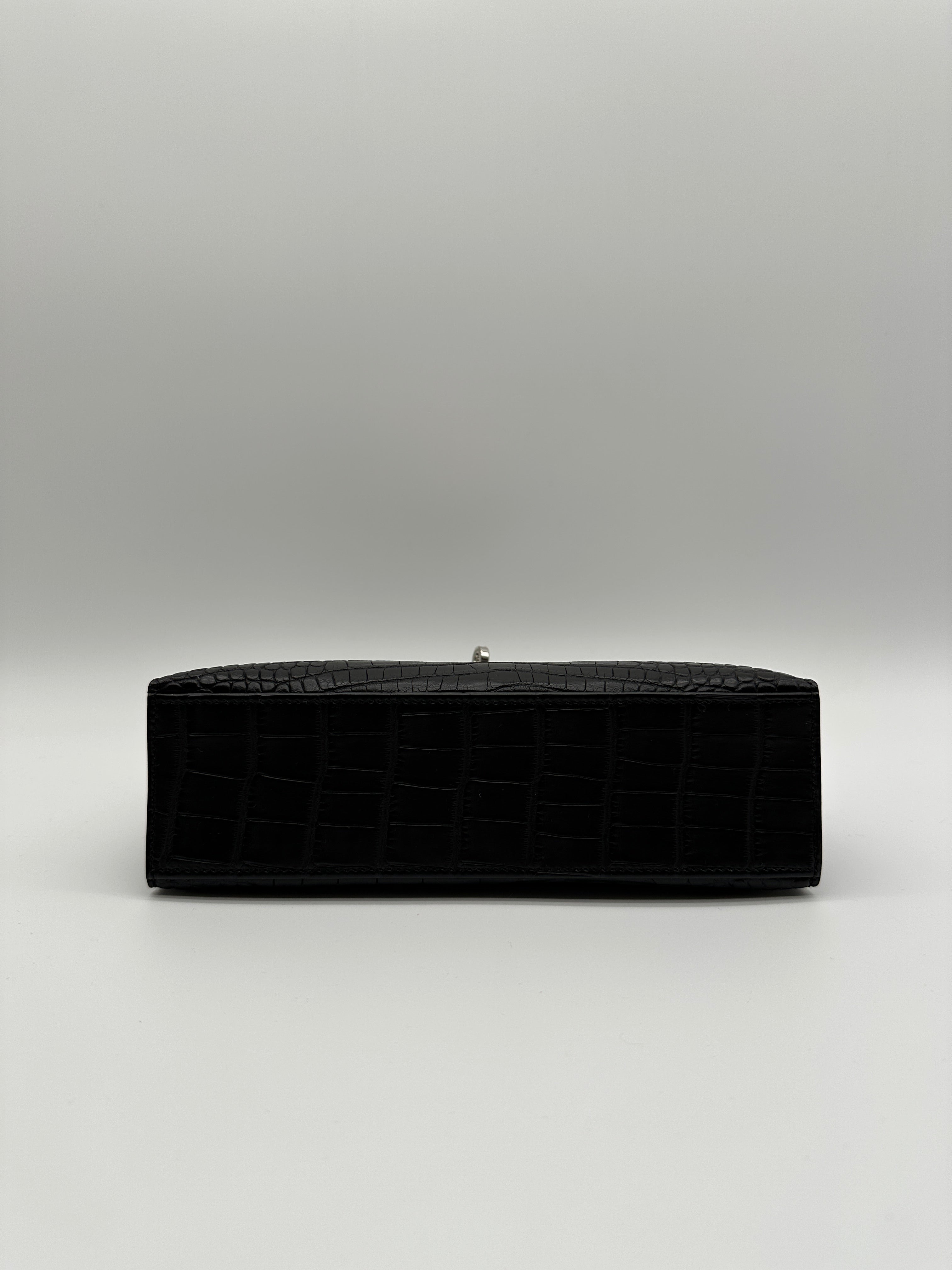 Hermès Kelly Pochette Black Matte Alligator Palladium Hardware