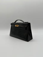 Hermès Kelly Pochette HSS Black/Graphite Shiny Alligator Gold Hardware