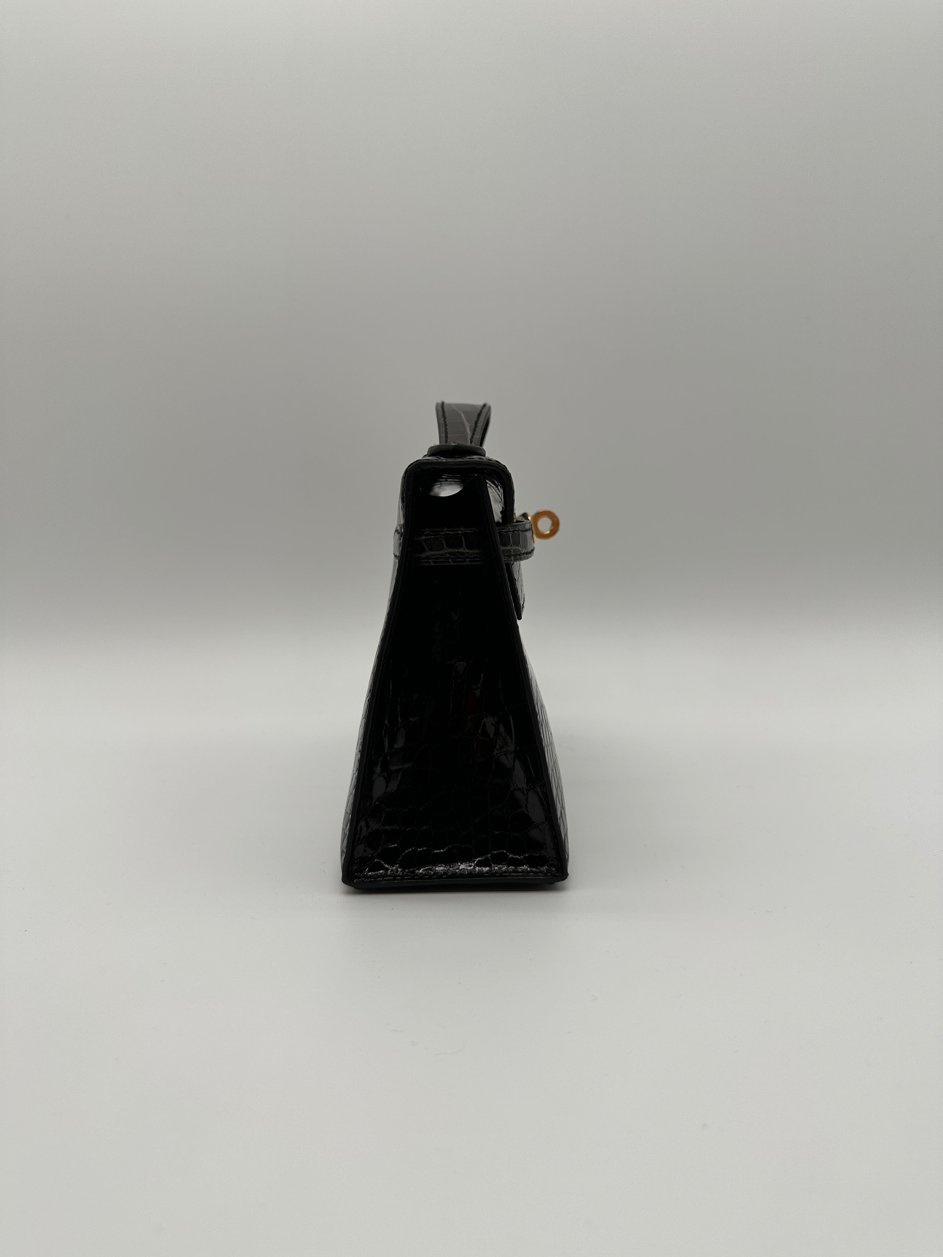 Hermès Kelly Pochette HSS Black/Graphite Shiny Alligator Gold Hardware