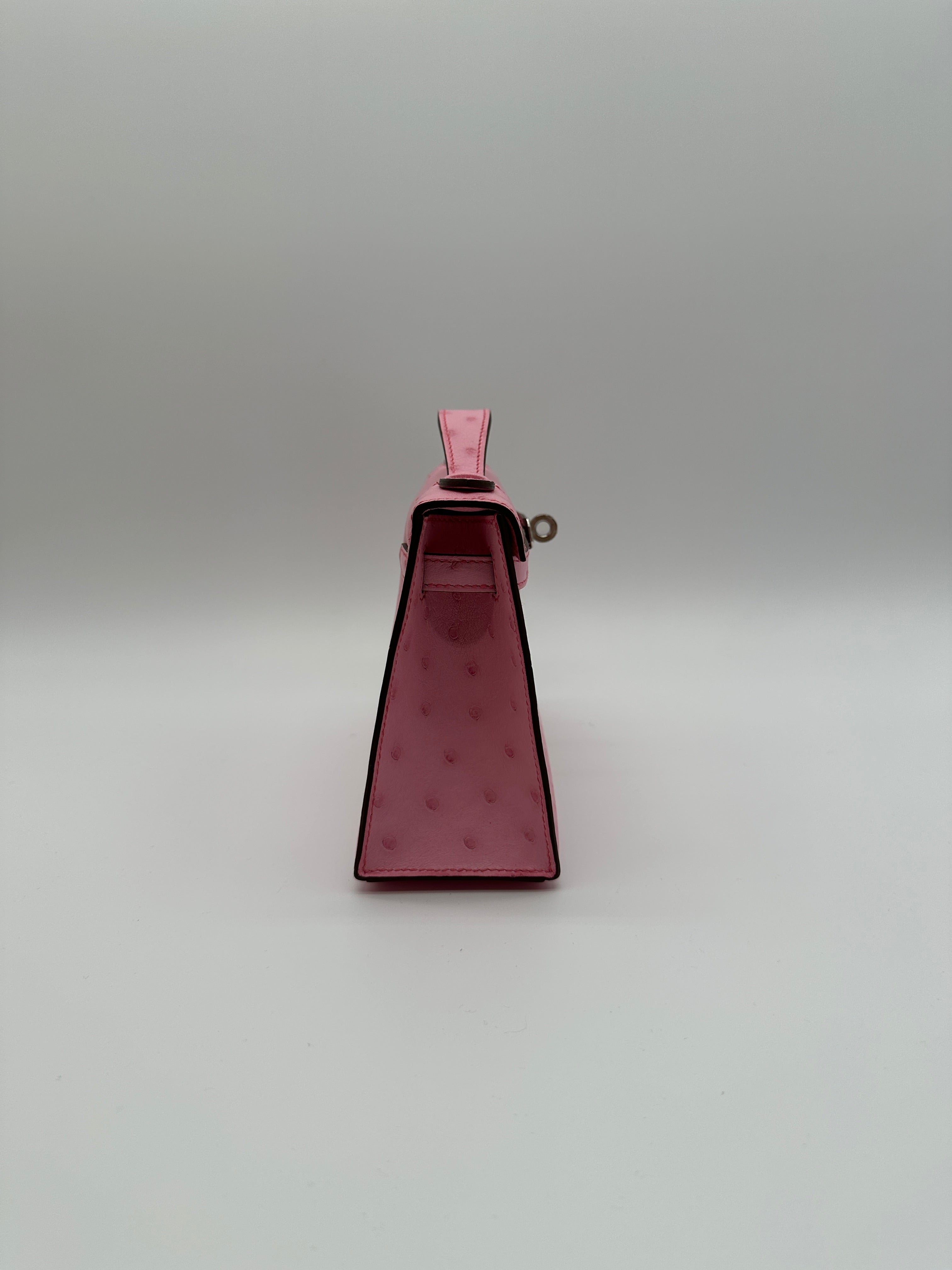 Hermès Kelly Pochette Bubblegum Ostrich Palladium Hardware