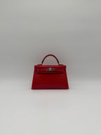 Hermès Mini Kelly Rouge De Coeur Shiny Alligator Palladium Hardware