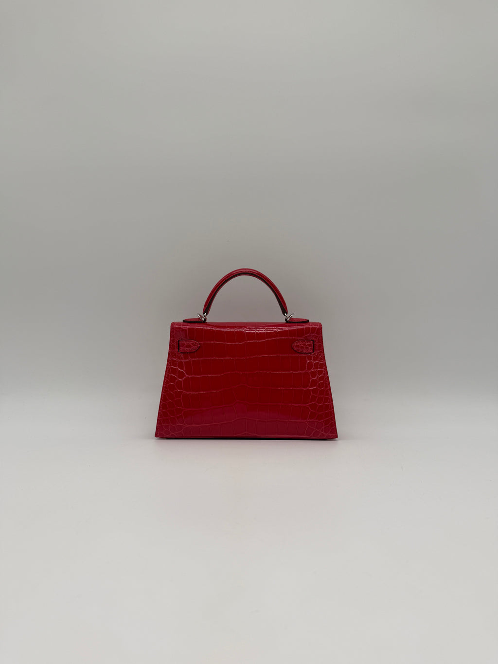 Hermès Mini Kelly Rouge De Coeur Shiny Alligator Palladium Hardware