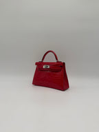 Hermès Mini Kelly Rouge De Coeur Shiny Alligator Palladium Hardware