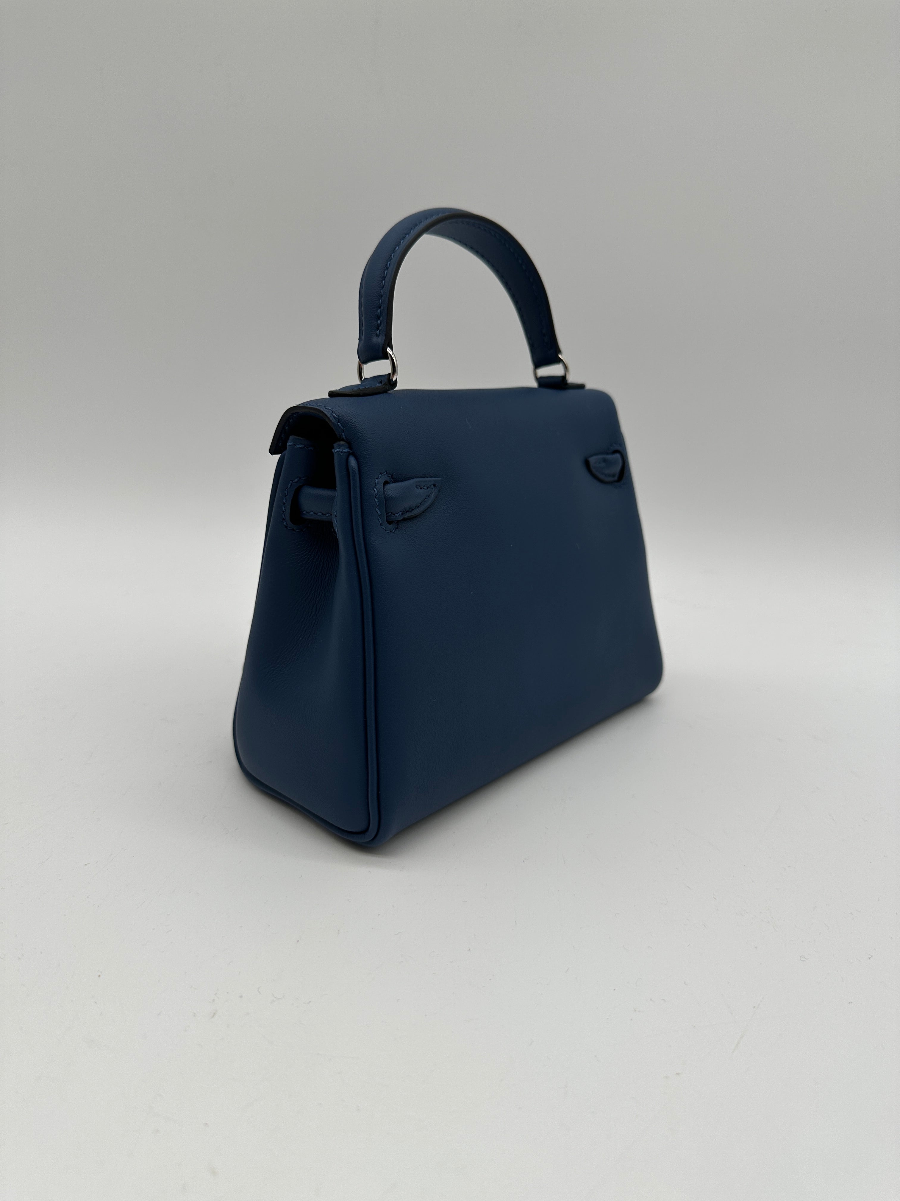 Hermès Kelly Doll Blue Tie/Caban Swift Palladium Hardware