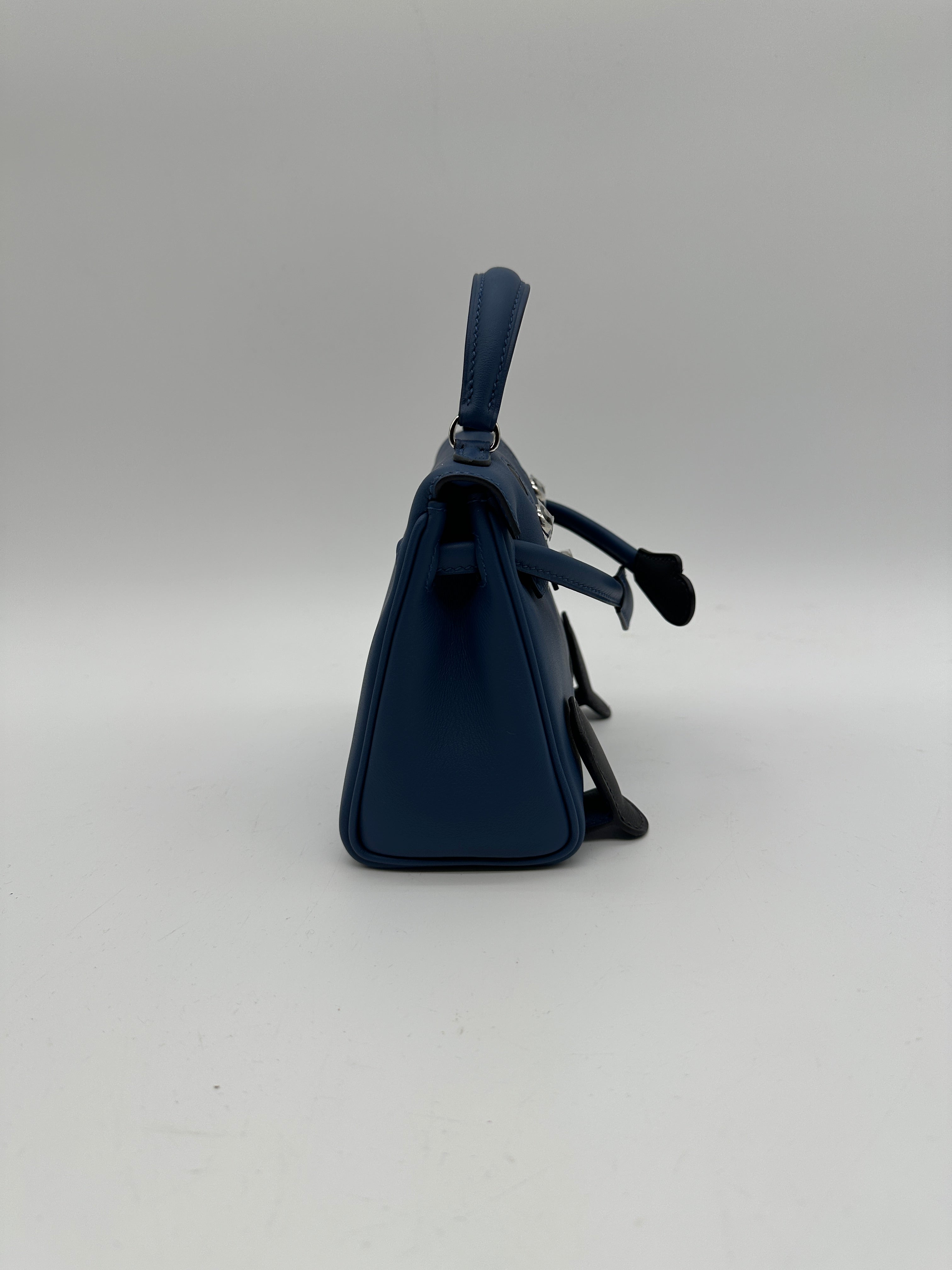 Hermès Kelly Doll Blue Tie/Caban Swift Palladium Hardware