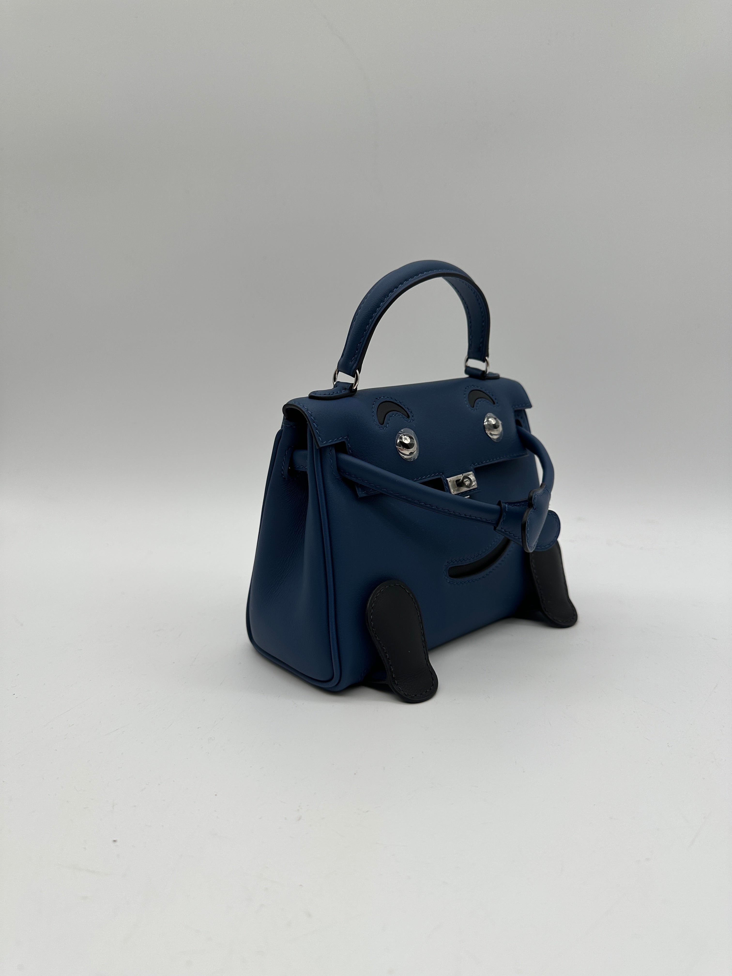 Hermès Kelly Doll Blue Tie/Caban Swift Palladium Hardware