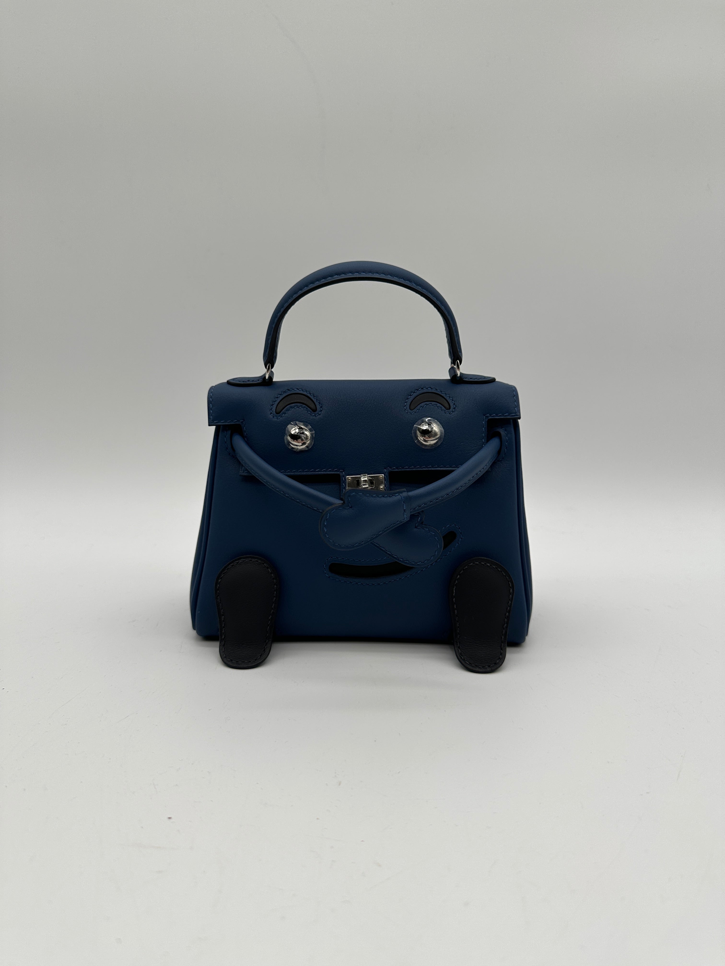 Hermès Kelly Doll Blue Tie/Caban Swift Palladium Hardware