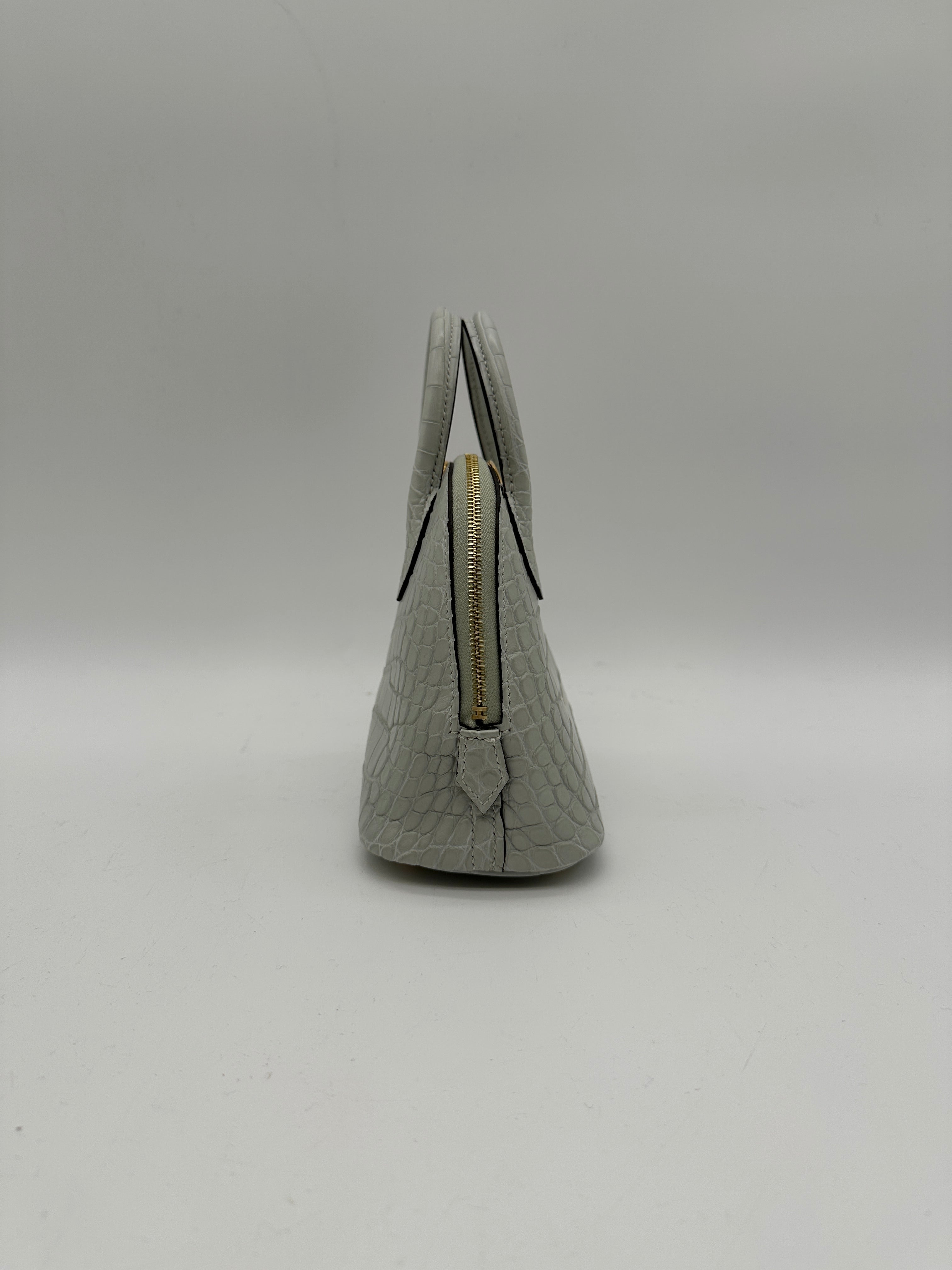 Hermès Mini Bolide Gris Neve Matte Alligator Gold Hardware