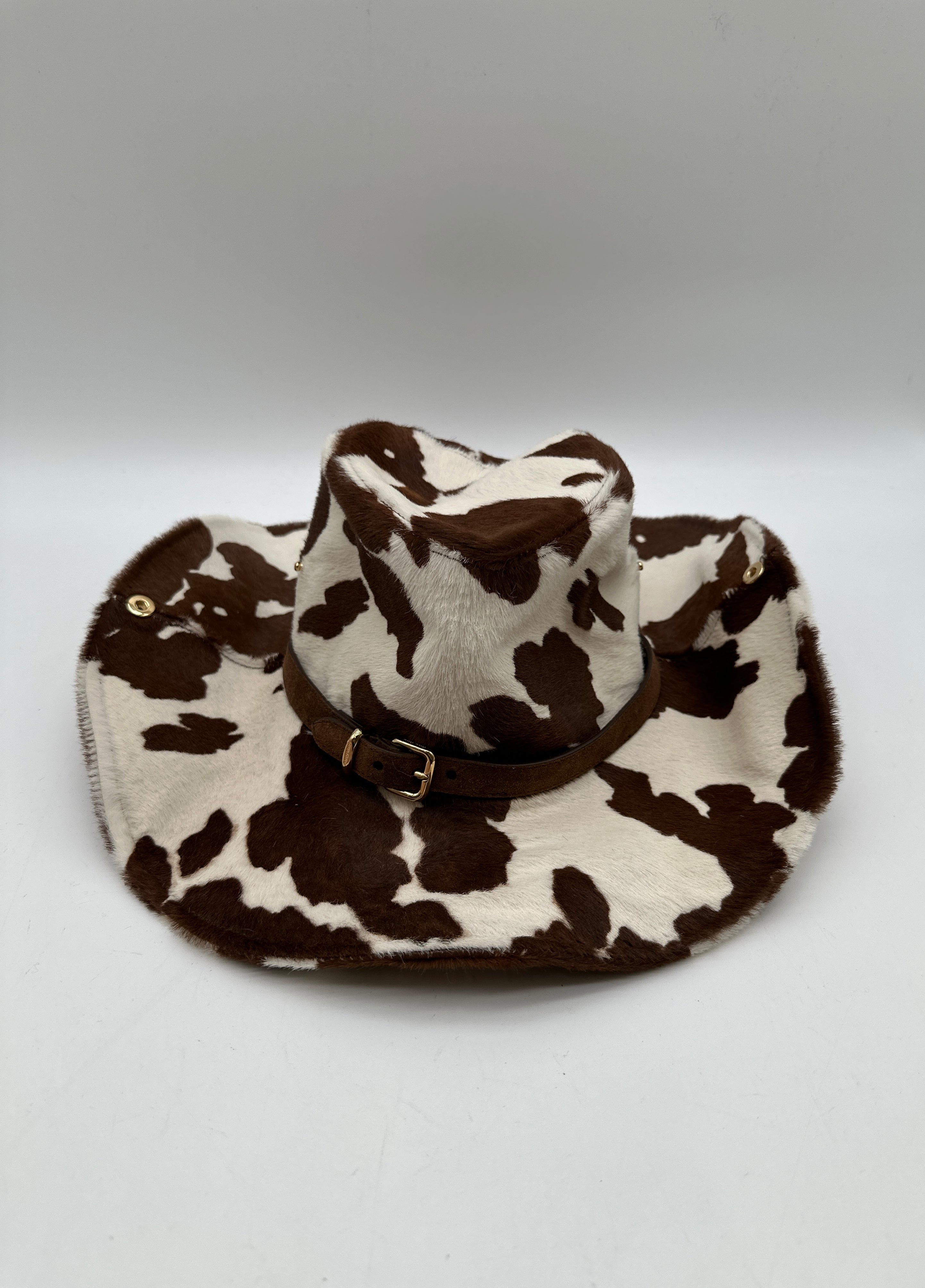 Miu Miu Printed Leather Cowboy Hat White/Burnt Sienna