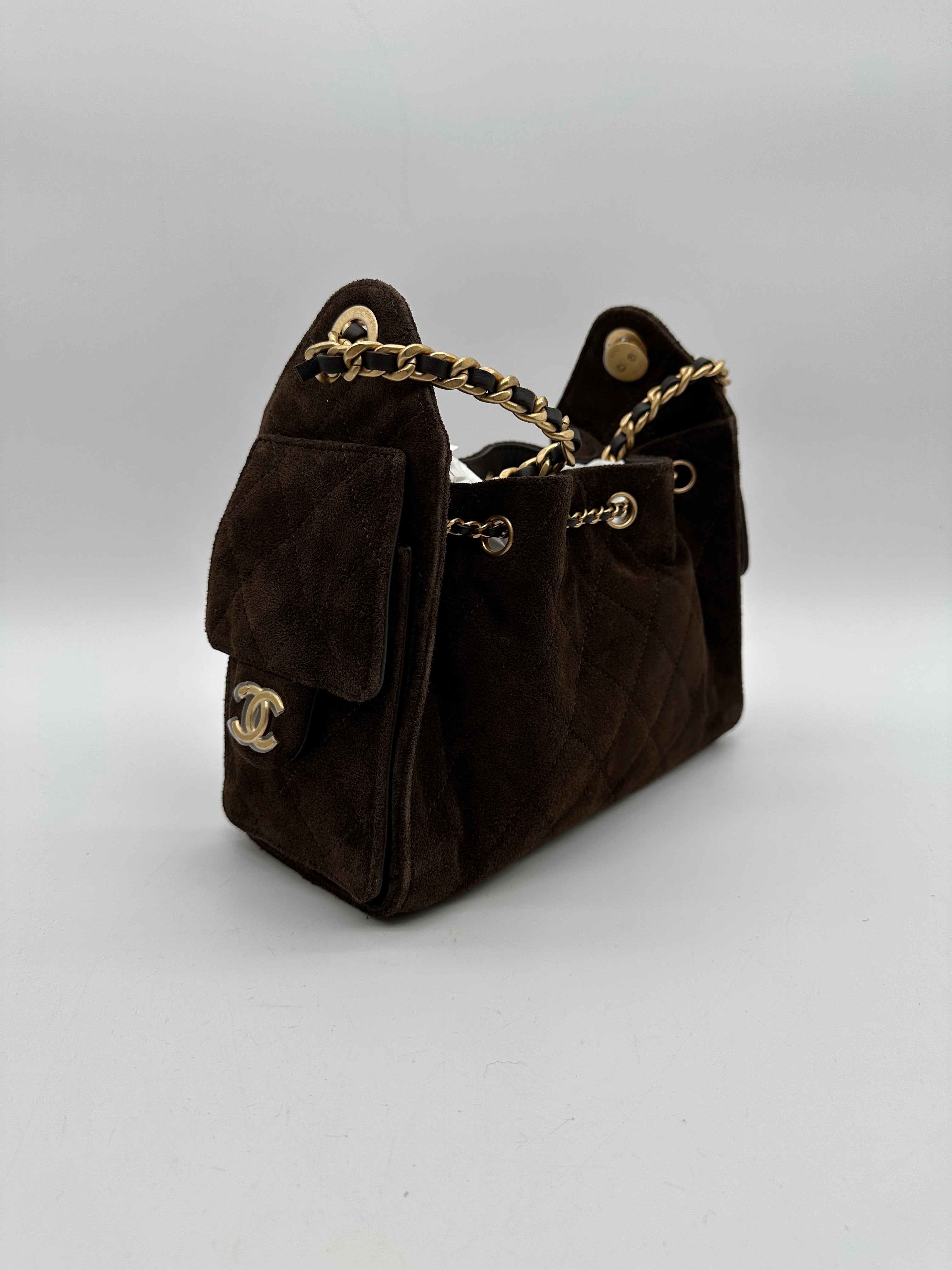 Chanel 25 Hobo Mini Dark Brown Suede Gold Hardware