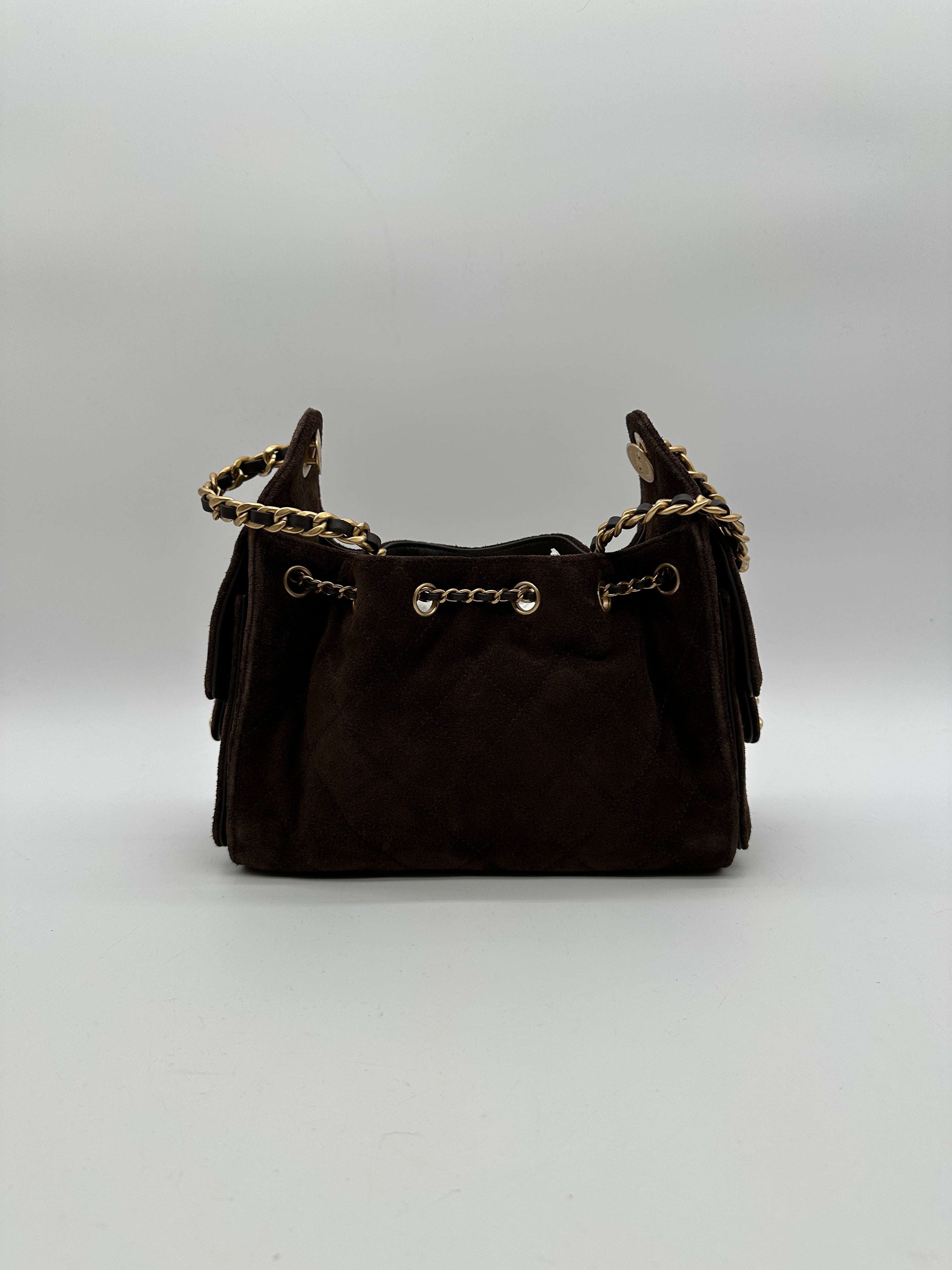 Chanel 25 Hobo Mini Dark Brown Suede Gold Hardware