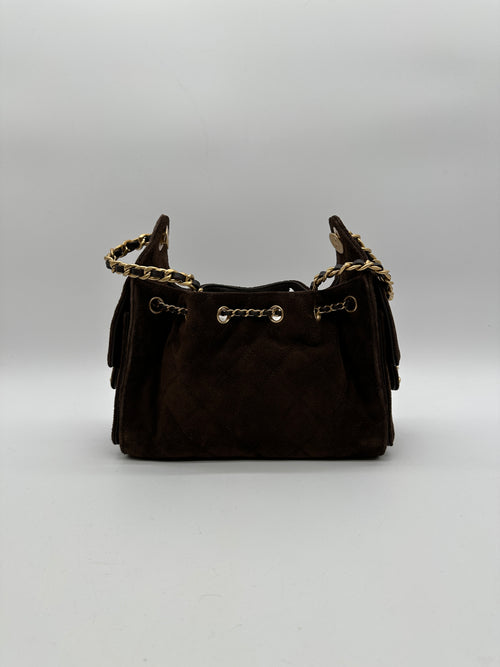 Chanel 25 Hobo Mini Dark Brown Suede Gold Hardware