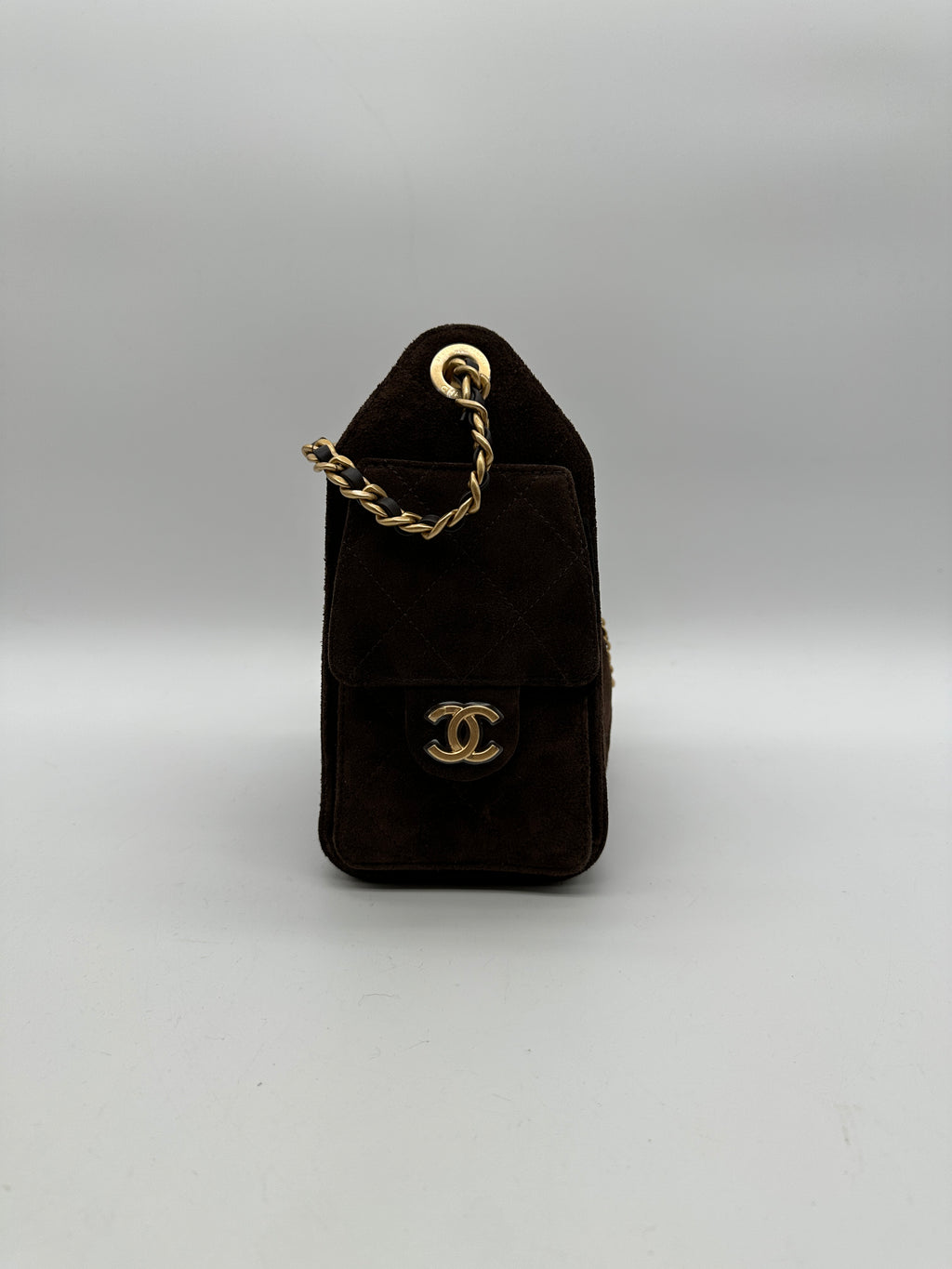 Chanel 25 Hobo Mini Dark Brown Suede Gold Hardware