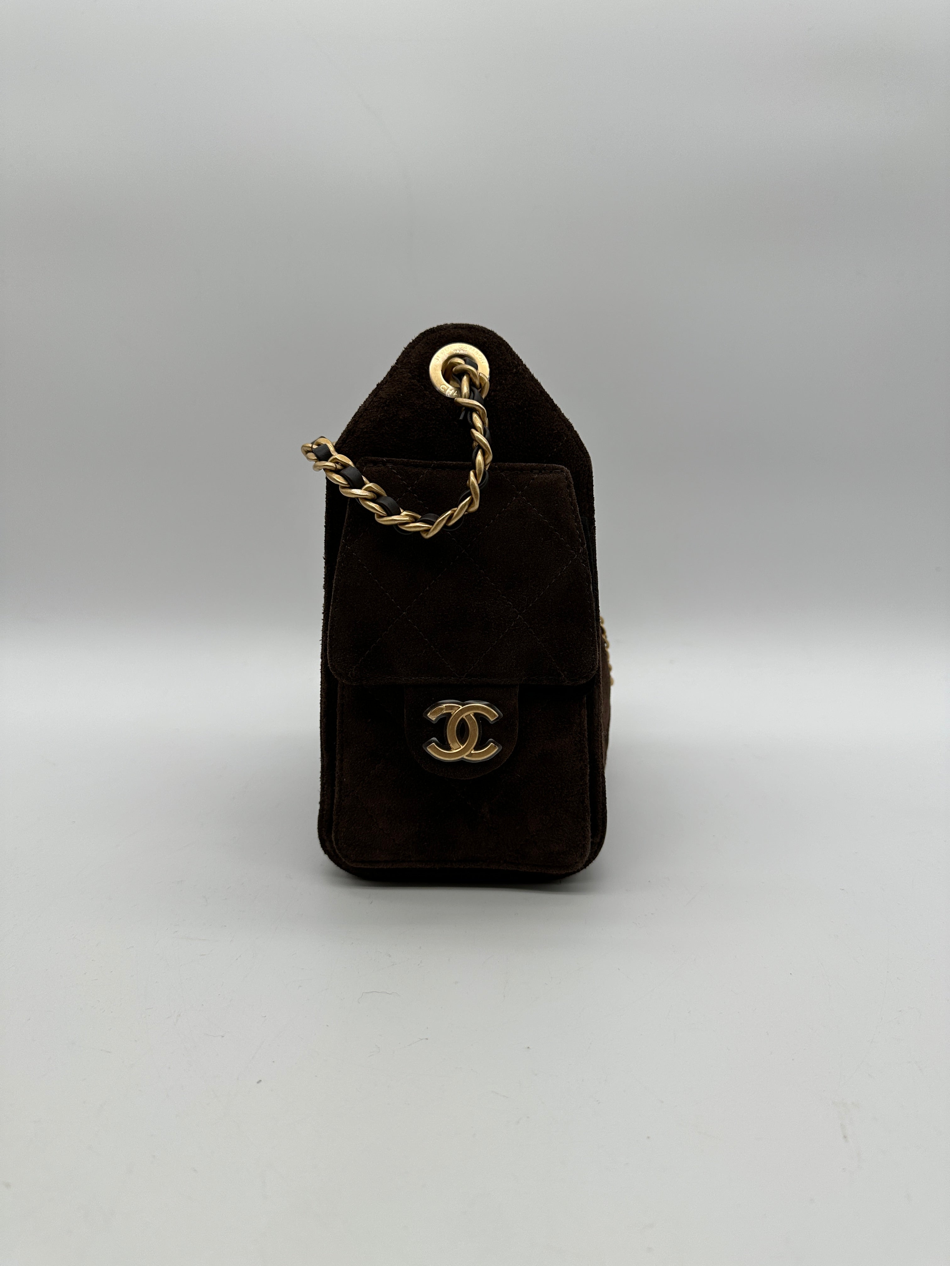 Chanel 25 Hobo Mini Dark Brown Suede Gold Hardware