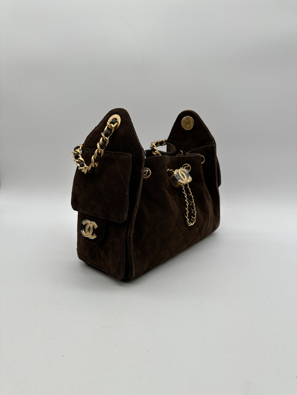 Chanel 25 Hobo Mini Dark Brown Suede Gold Hardware