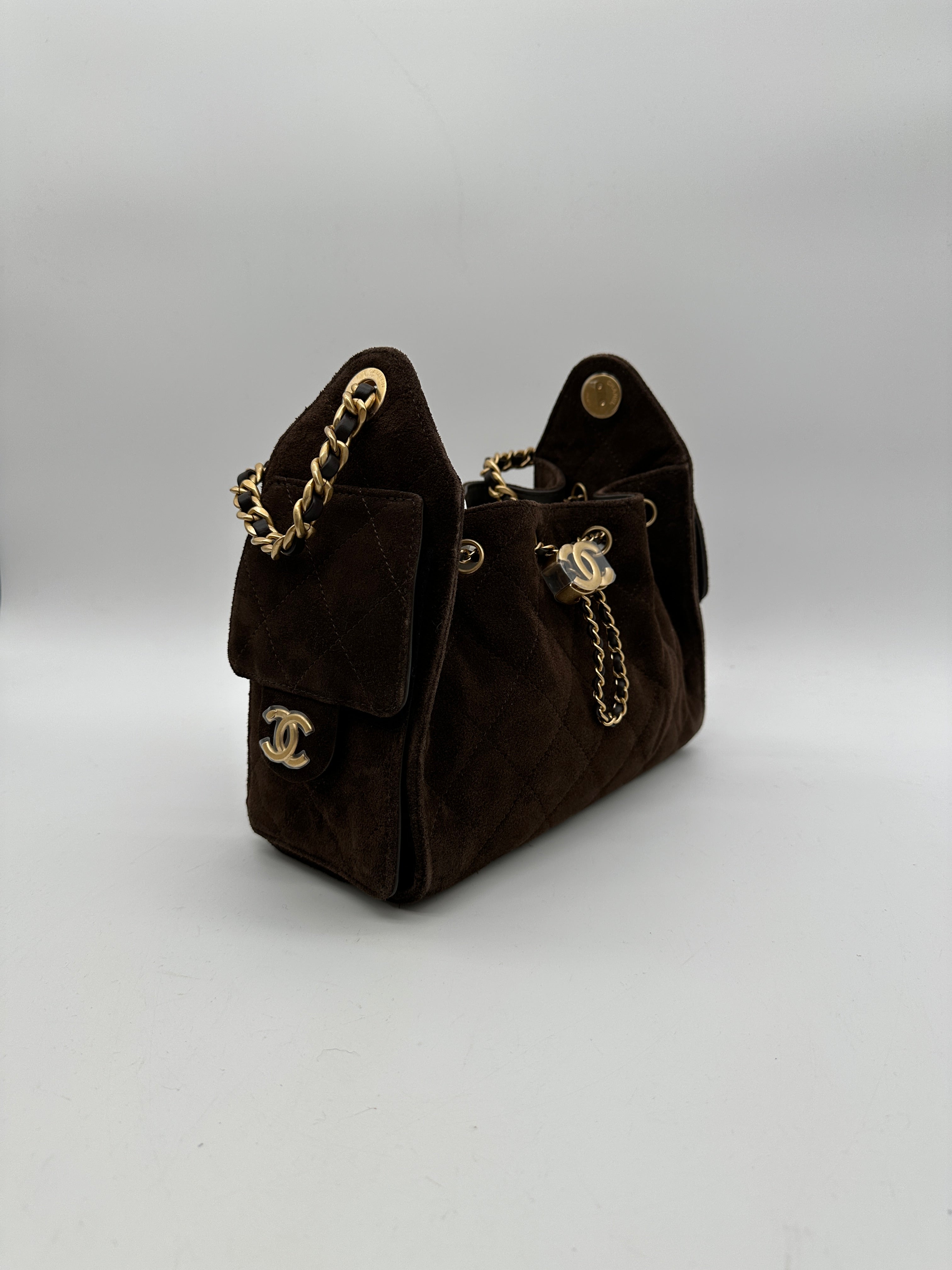 Chanel 25 Hobo Mini Dark Brown Suede Gold Hardware
