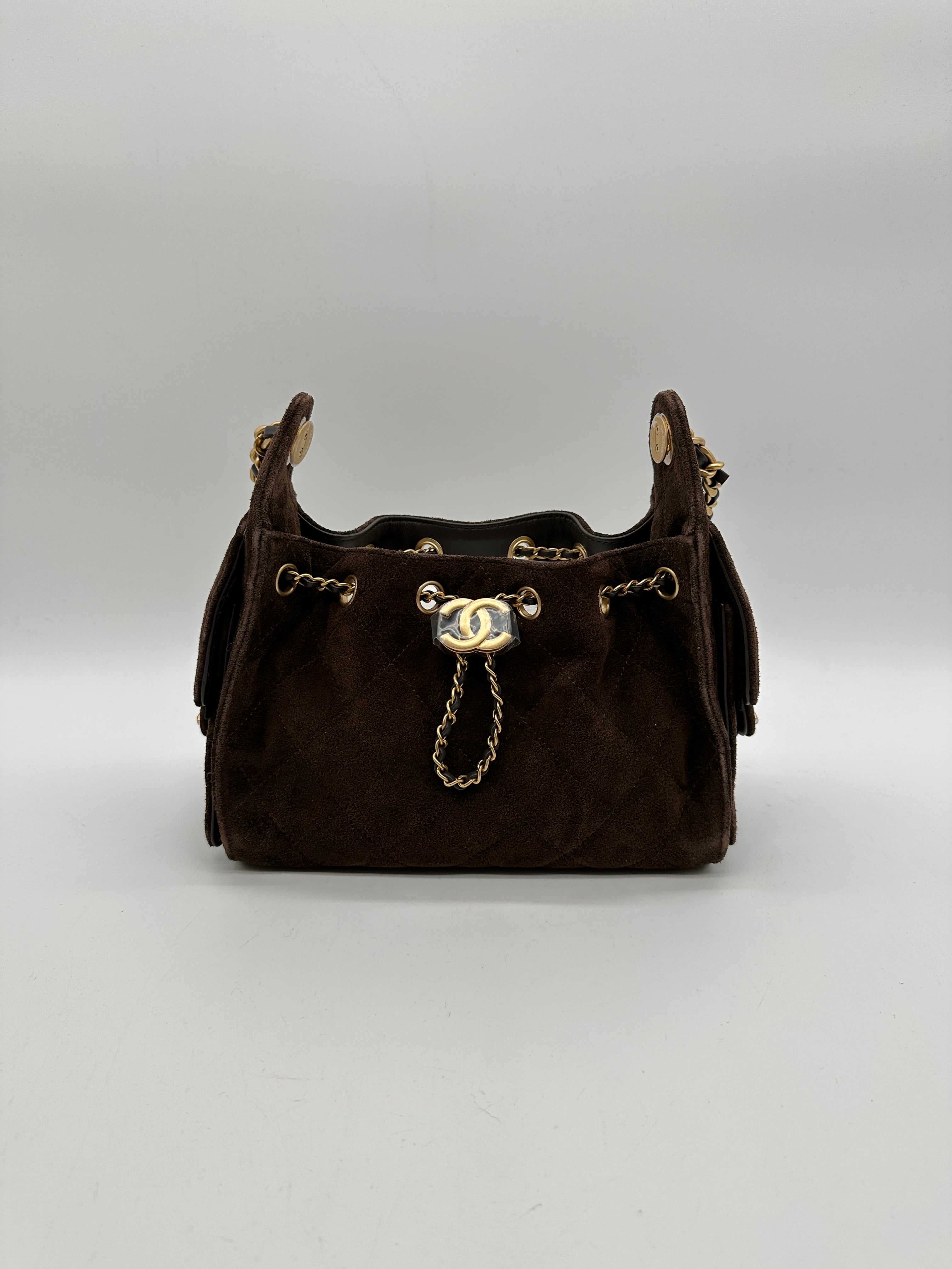Chanel 25 Hobo Mini Dark Brown Suede Gold Hardware