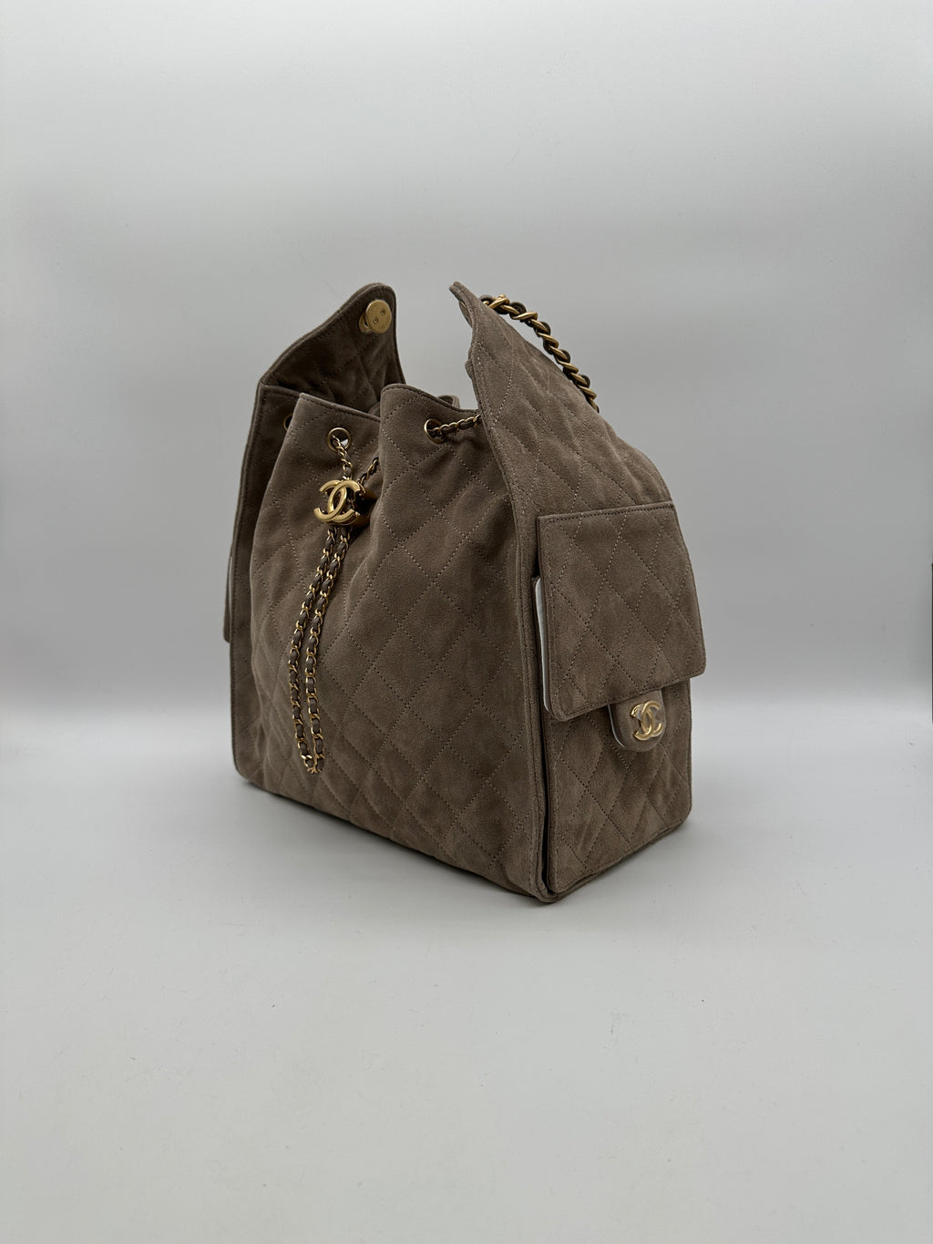Chanel 25 Hobo Medium Grey Suede Gold Hardware