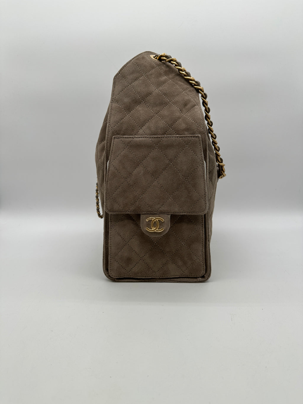 Chanel 25 Hobo Medium Grey Suede Gold Hardware