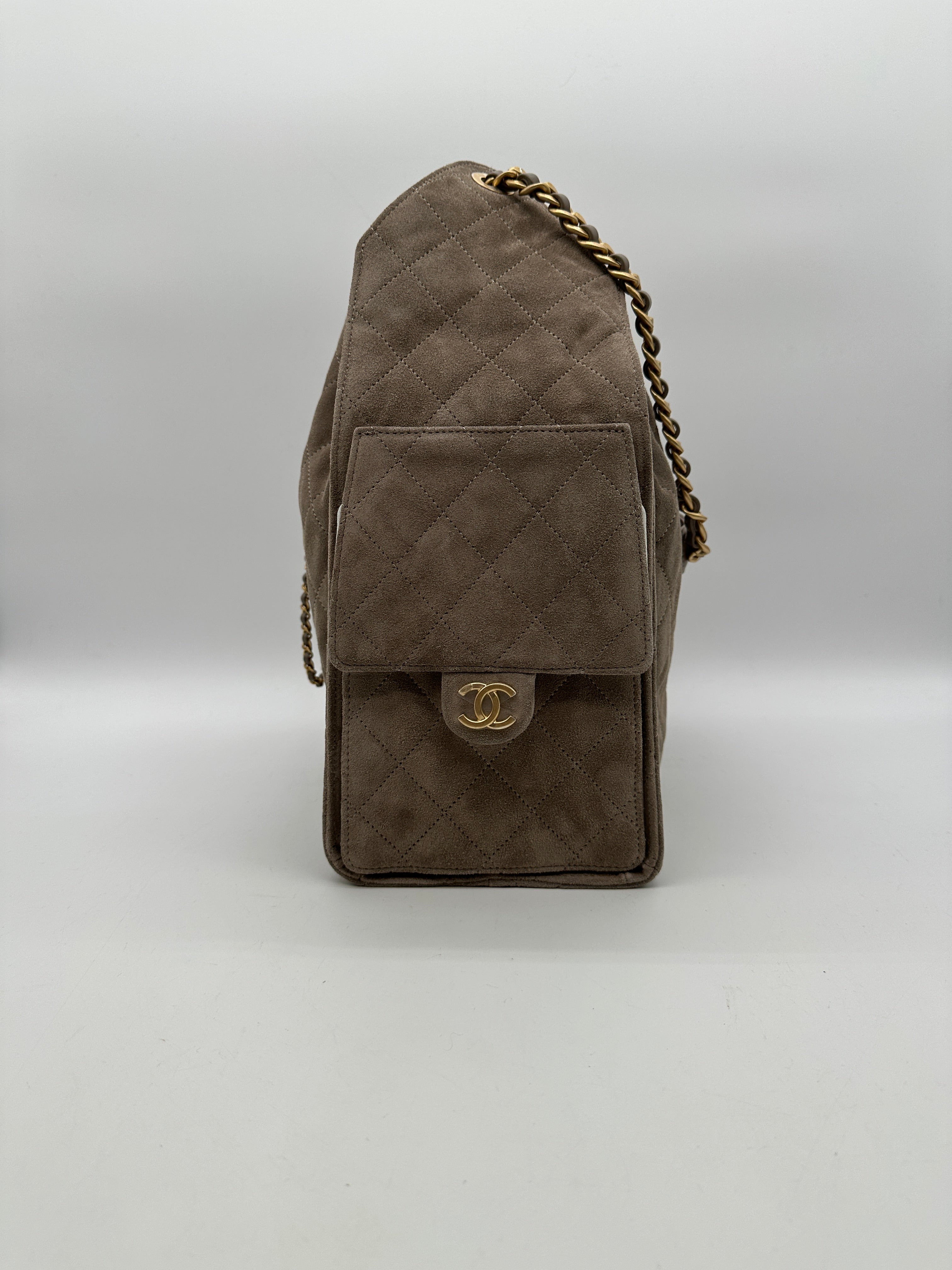 Chanel 25 Hobo Medium Grey Suede Gold Hardware