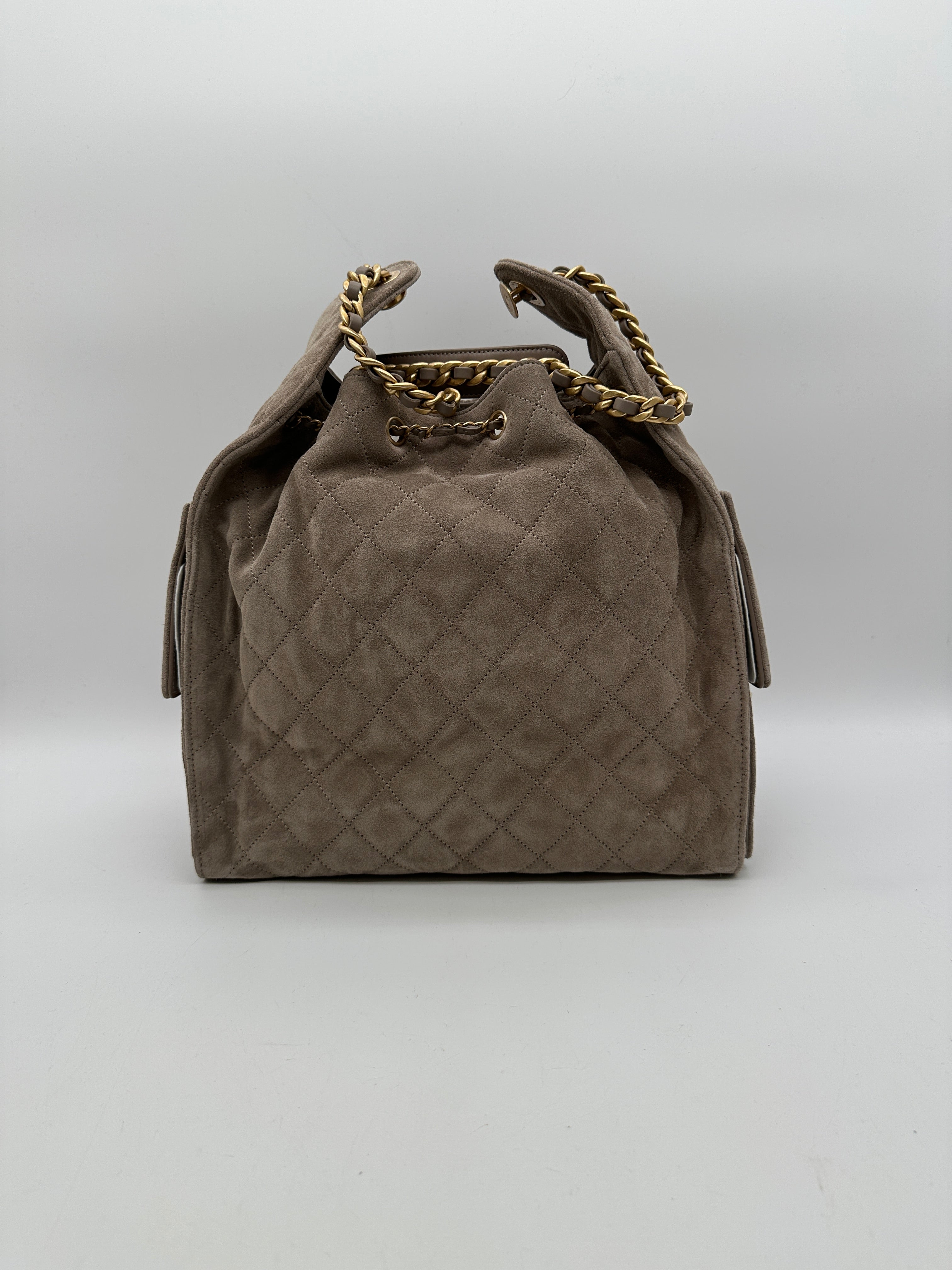 Chanel 25 Hobo Medium Grey Suede Gold Hardware