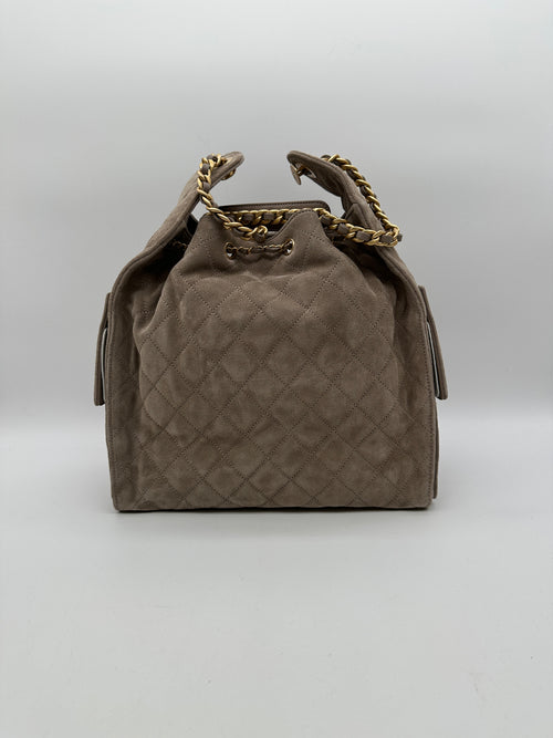 Chanel 25 Hobo Medium Grey Suede Gold Hardware