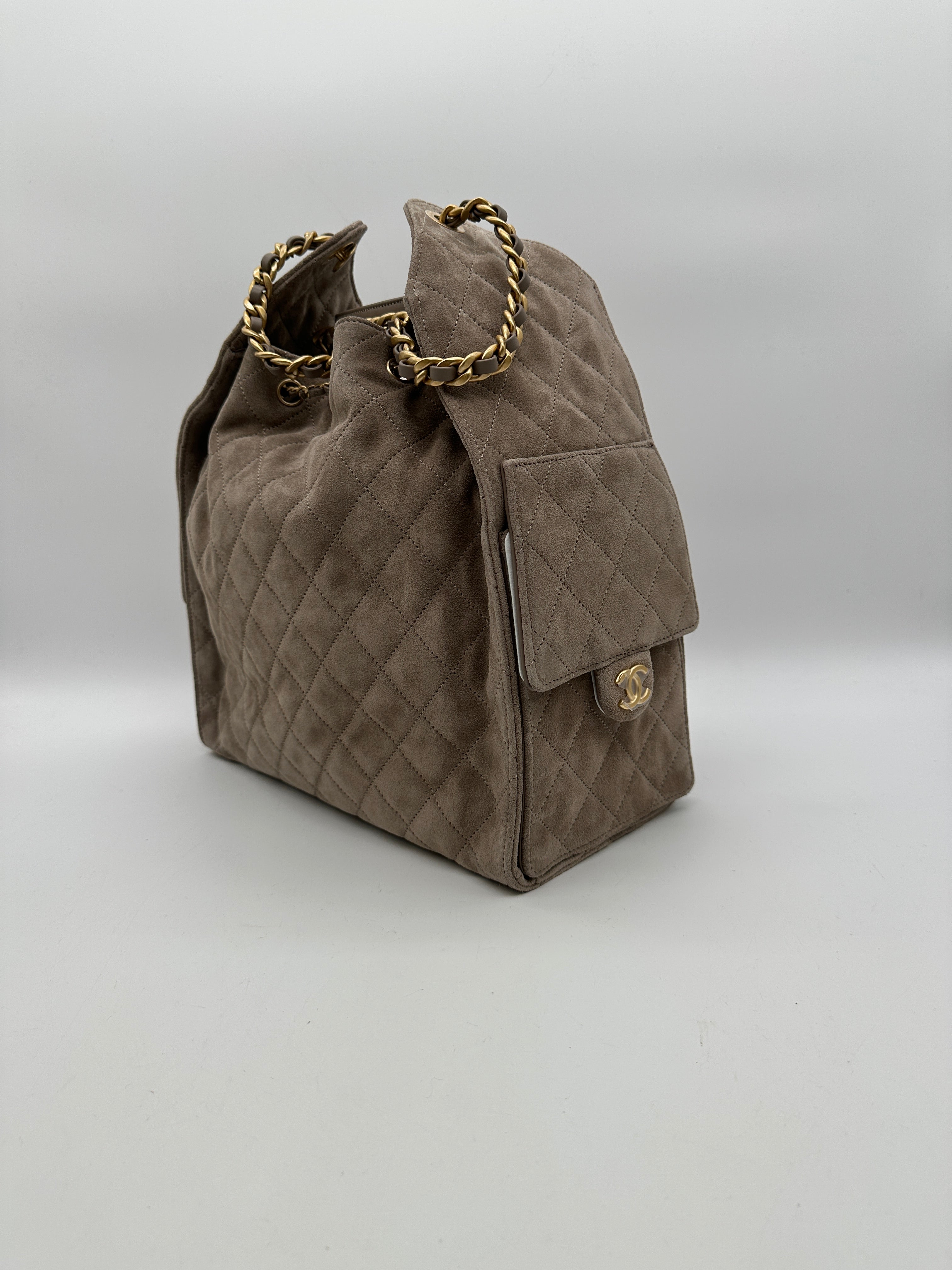 Chanel 25 Hobo Medium Grey Suede Gold Hardware