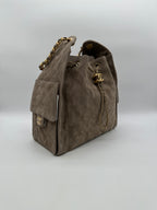 Chanel 25 Hobo Medium Grey Suede Gold Hardware