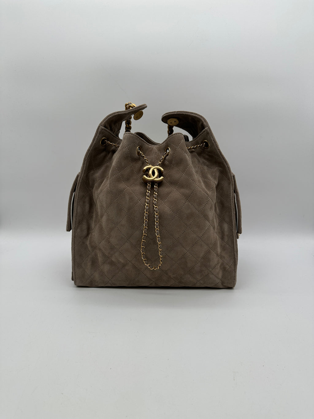 Chanel 25 Hobo Medium Grey Suede Gold Hardware