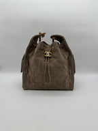 Chanel 25 Hobo Medium Grey Suede Gold Hardware