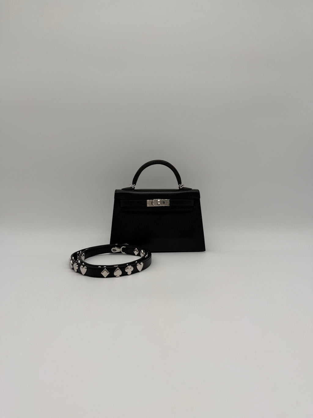 Hermès Mini Kelly Clou de coeur Black Chevre Palladium Hardware