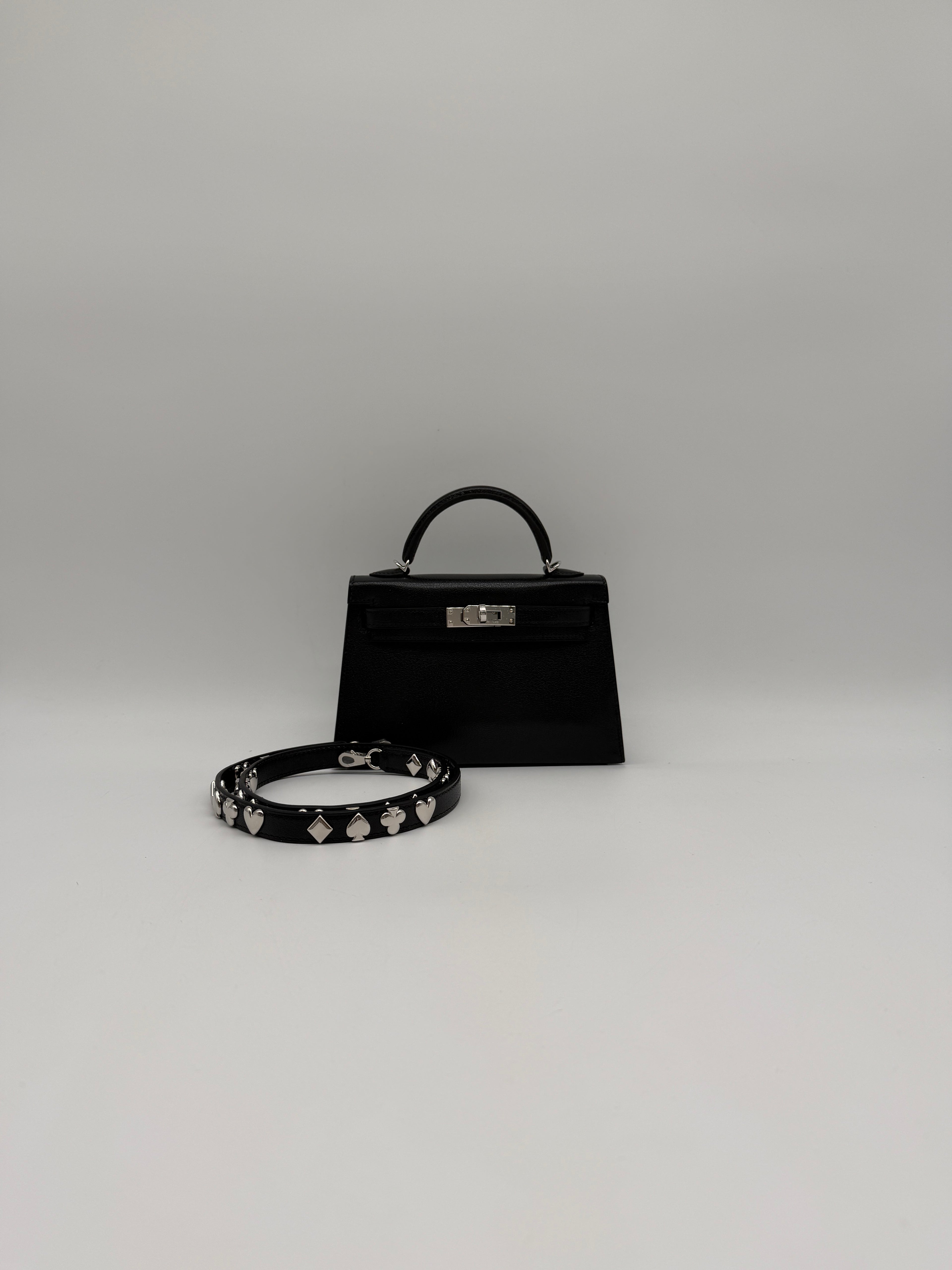 Hermès Mini Kelly Clou de coeur Black Chevre Palladium Hardware