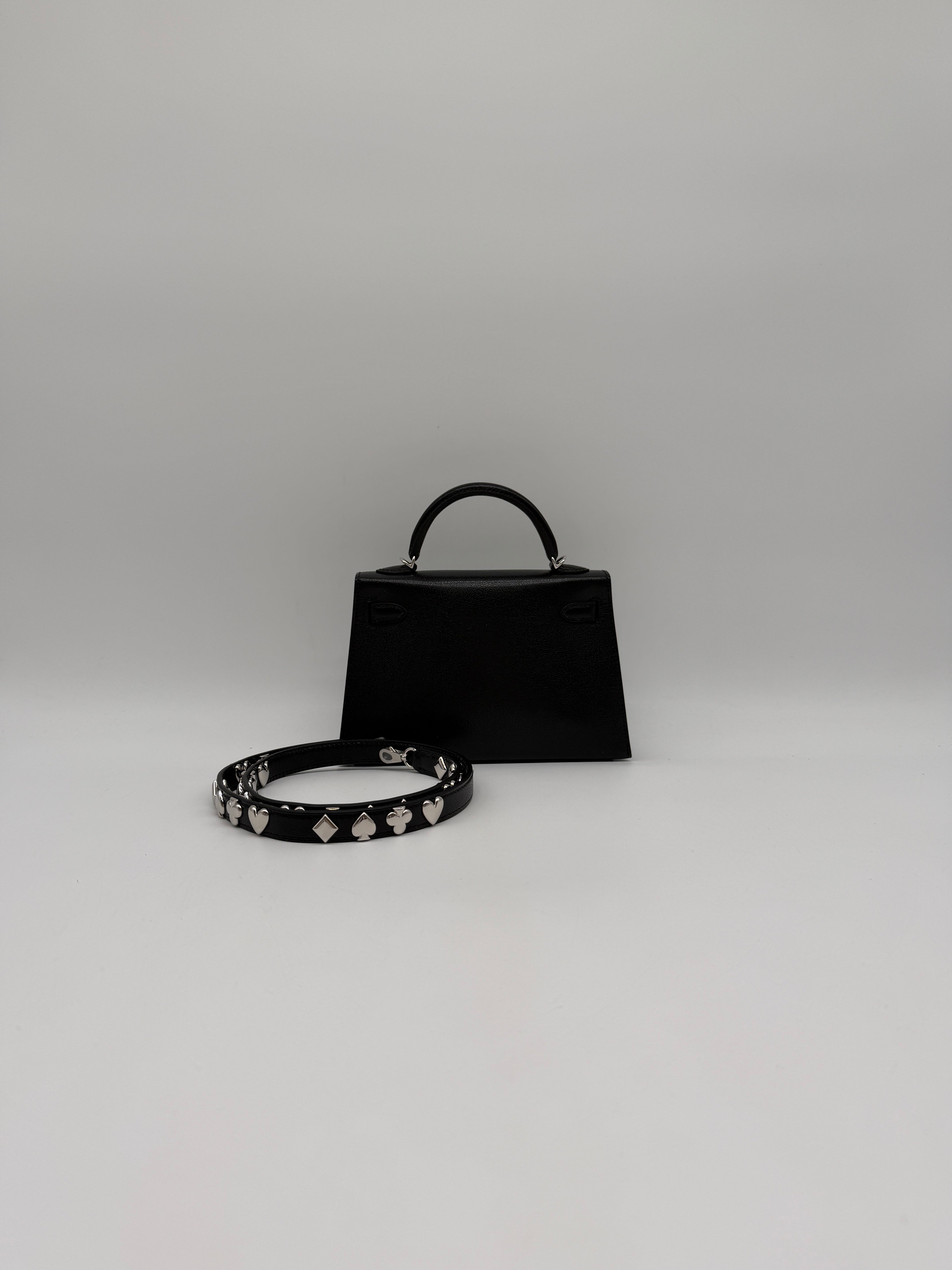 Hermès Mini Kelly Clou de coeur Black Chevre Palladium Hardware