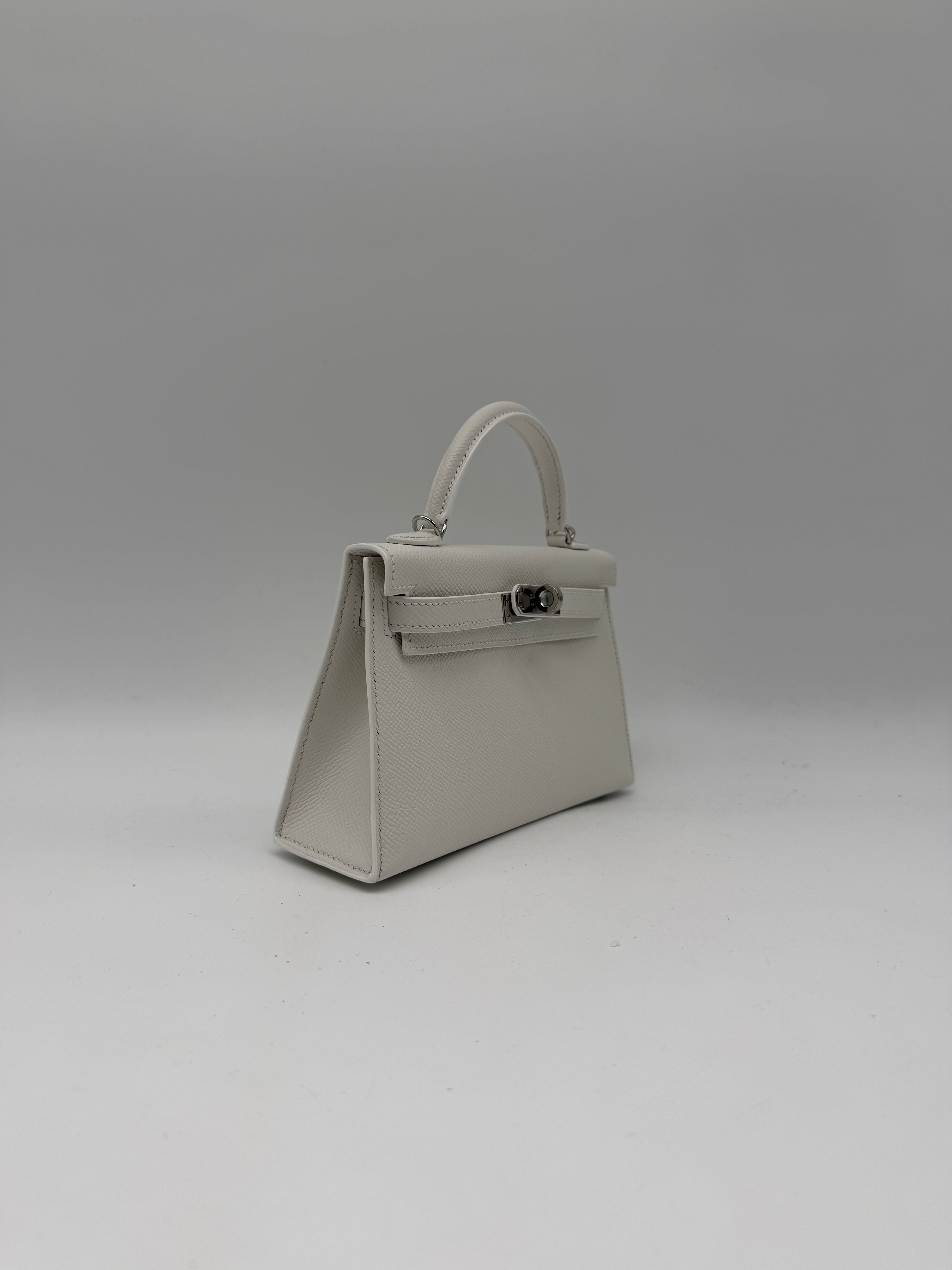 Hermès Mini Kelly White Epsom Palladium Hardware