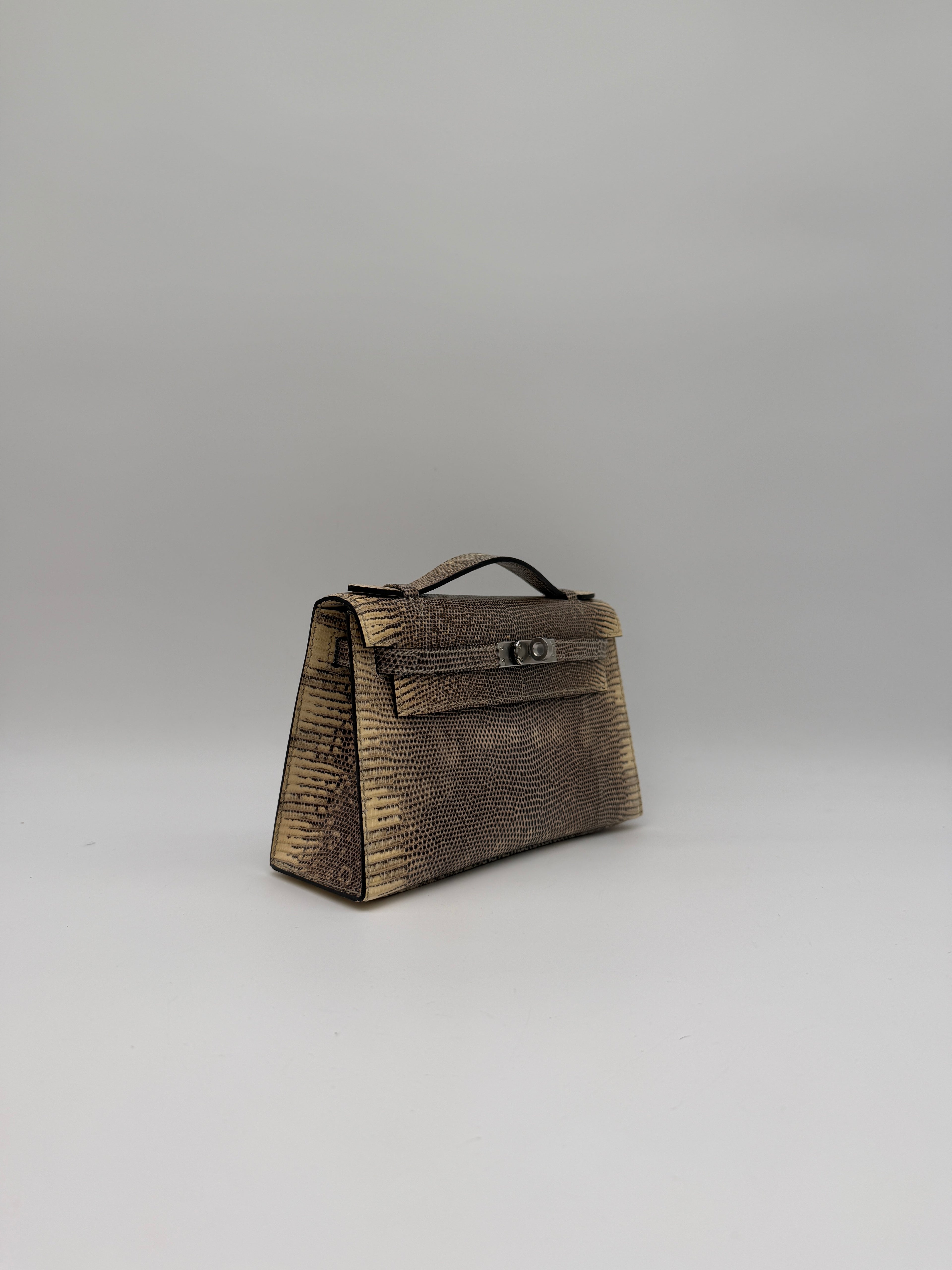 Hermès Kelly Pochette Ombre Lizard Ombre  Palladium Hardware
