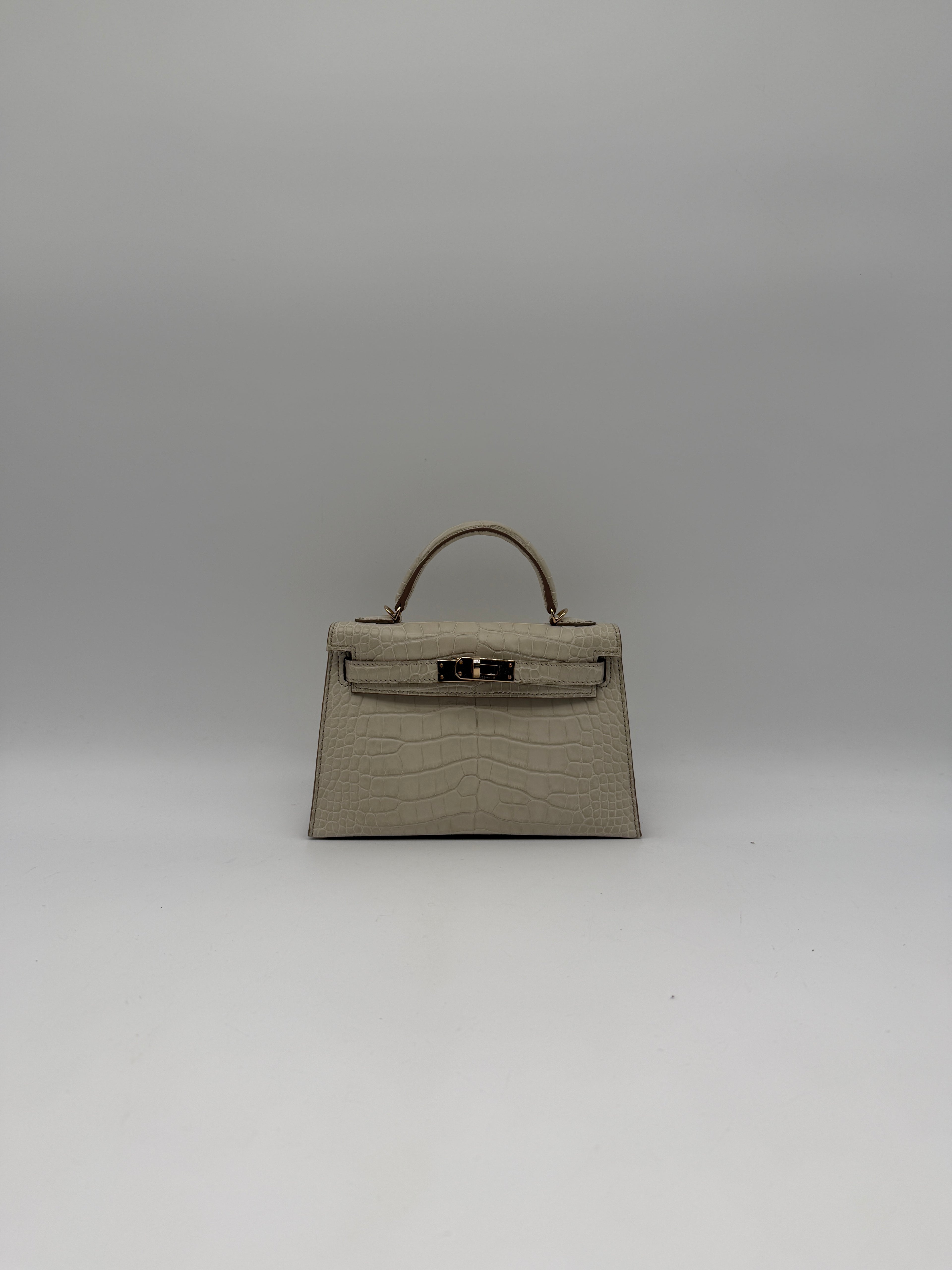 Hermès Mini Kelly Beton Matte Croc Permabrass Hardware