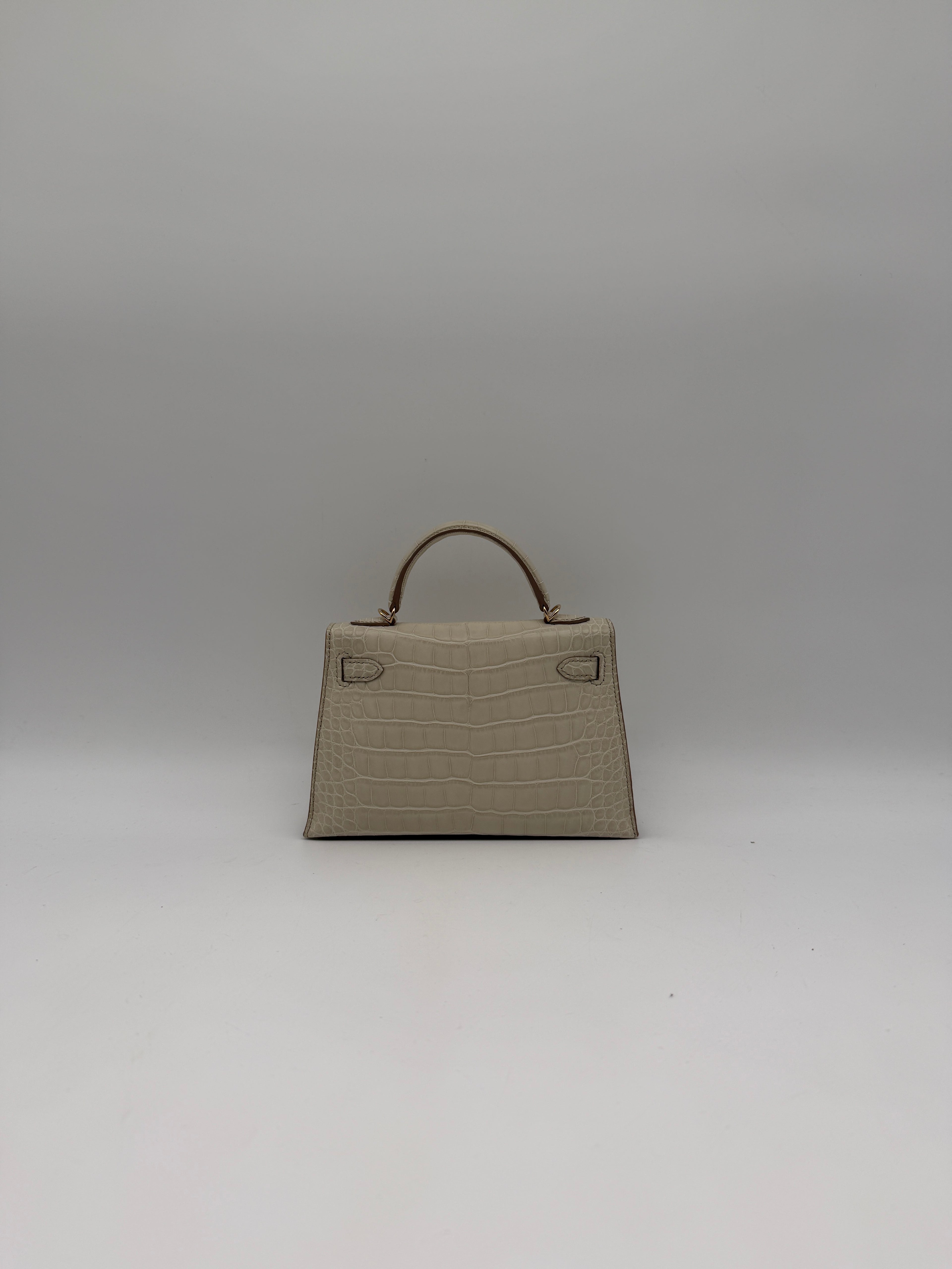 Hermès Mini Kelly Beton Matte Croc Permabrass Hardware