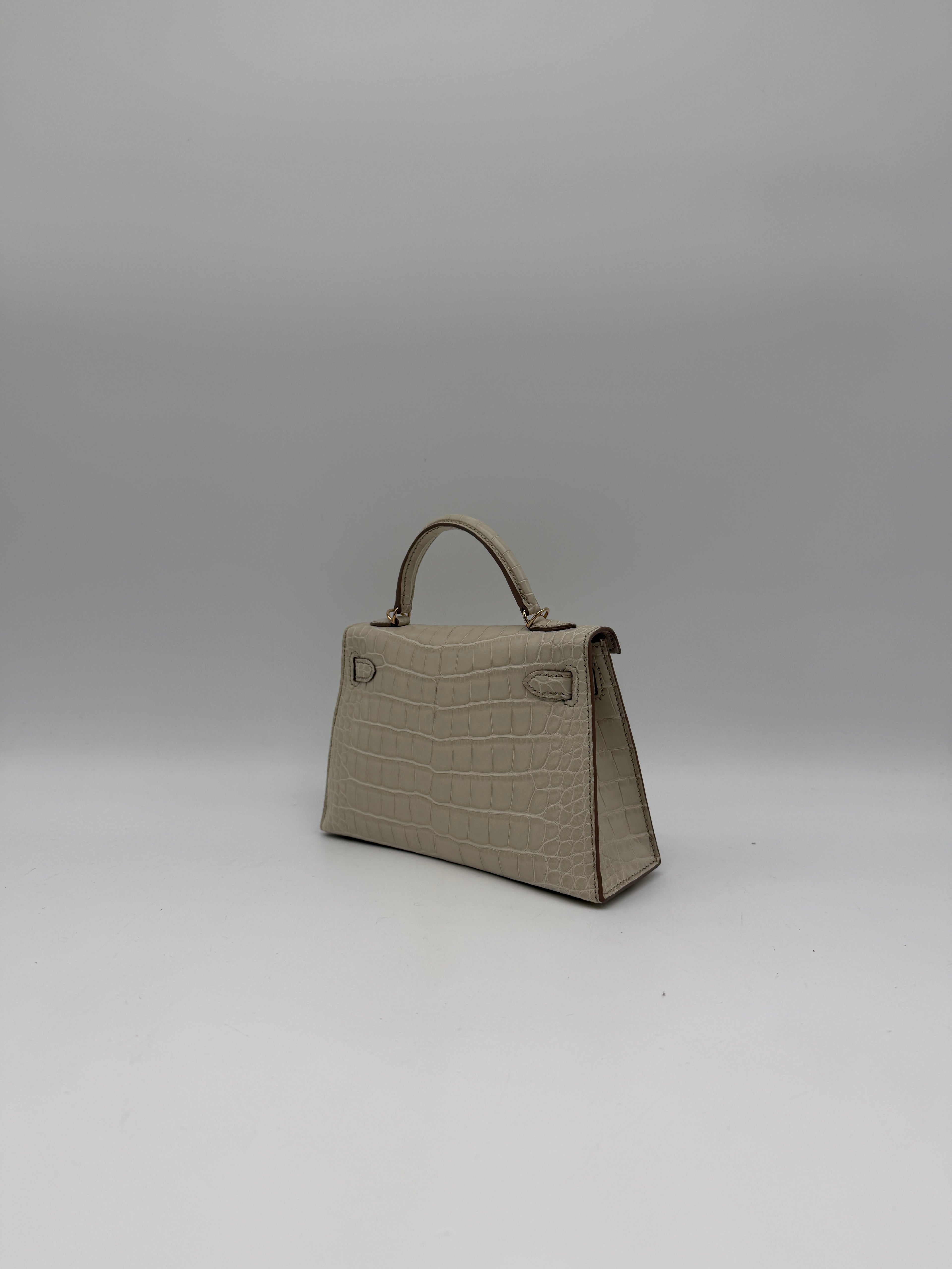 Hermès Mini Kelly Beton Matte Croc Permabrass Hardware