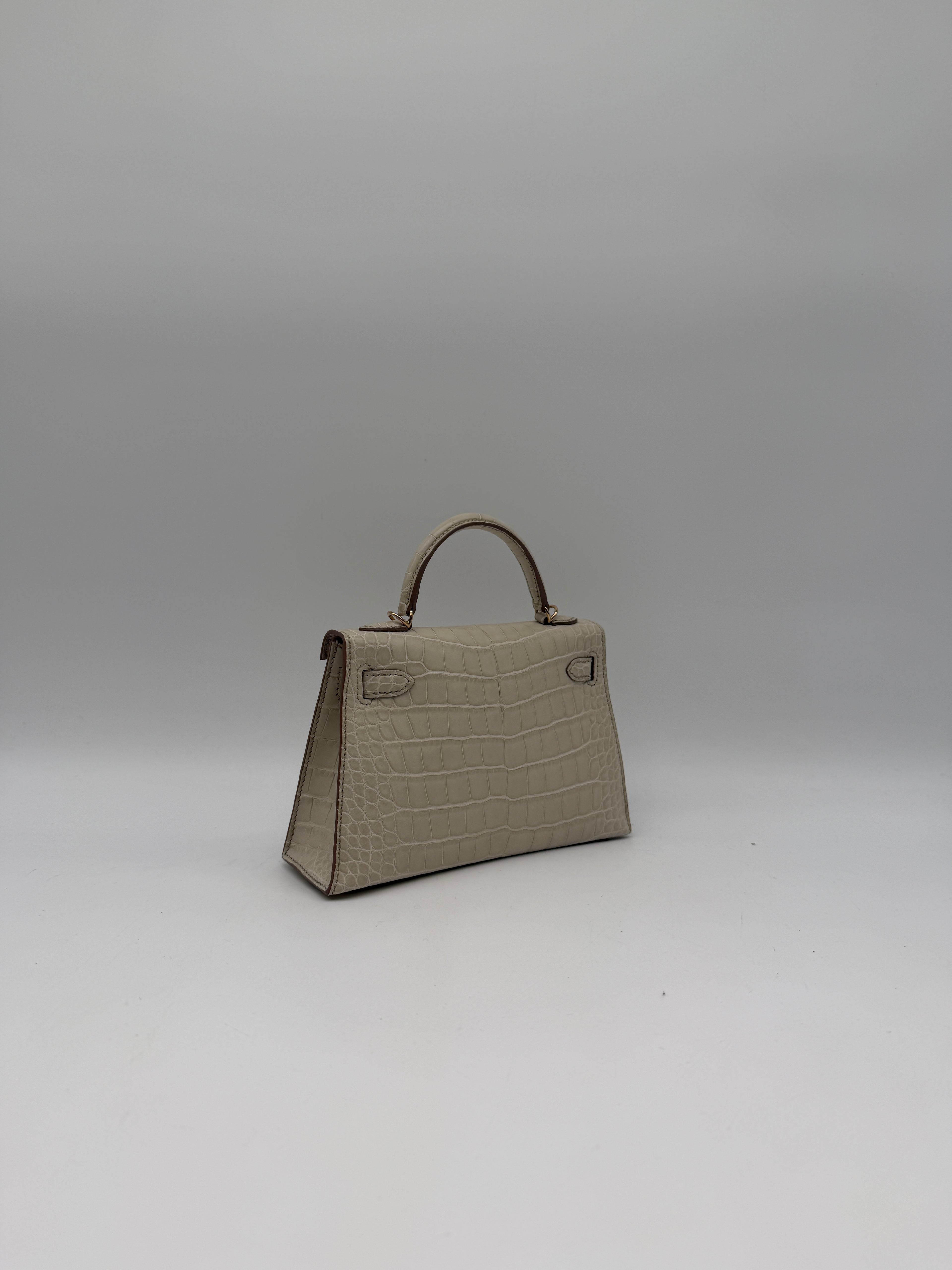 Hermès Mini Kelly Beton Matte Croc Permabrass Hardware