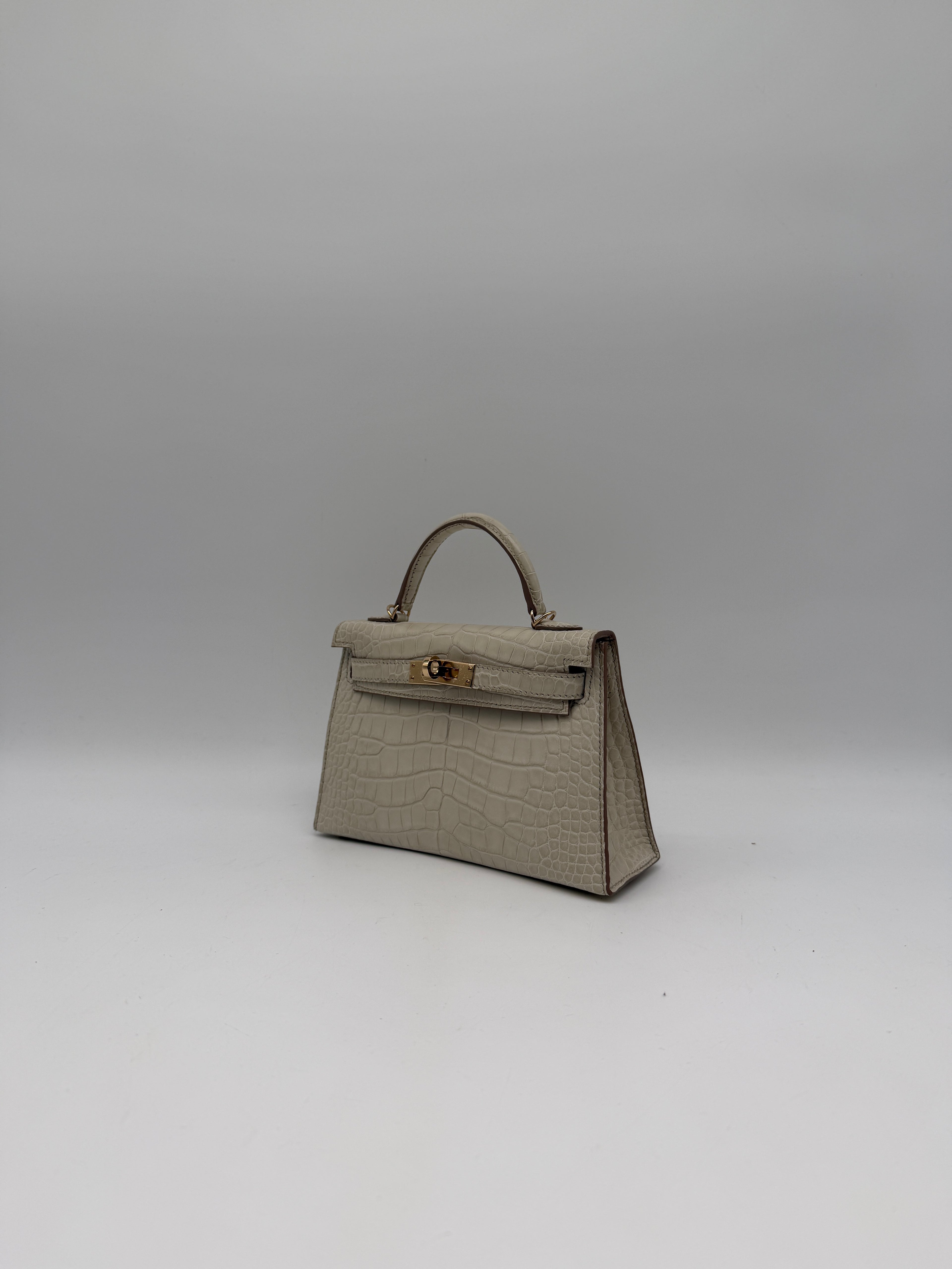 Hermès Mini Kelly Beton Matte Croc Permabrass Hardware