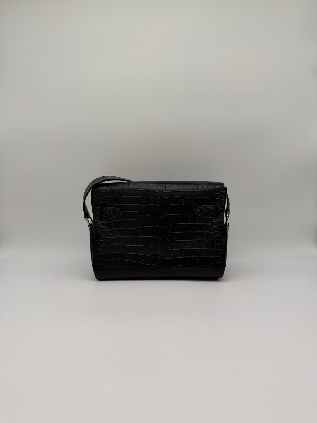 Hermès Kelly Messenger PM Black Matte Porosus Palladium Hardware