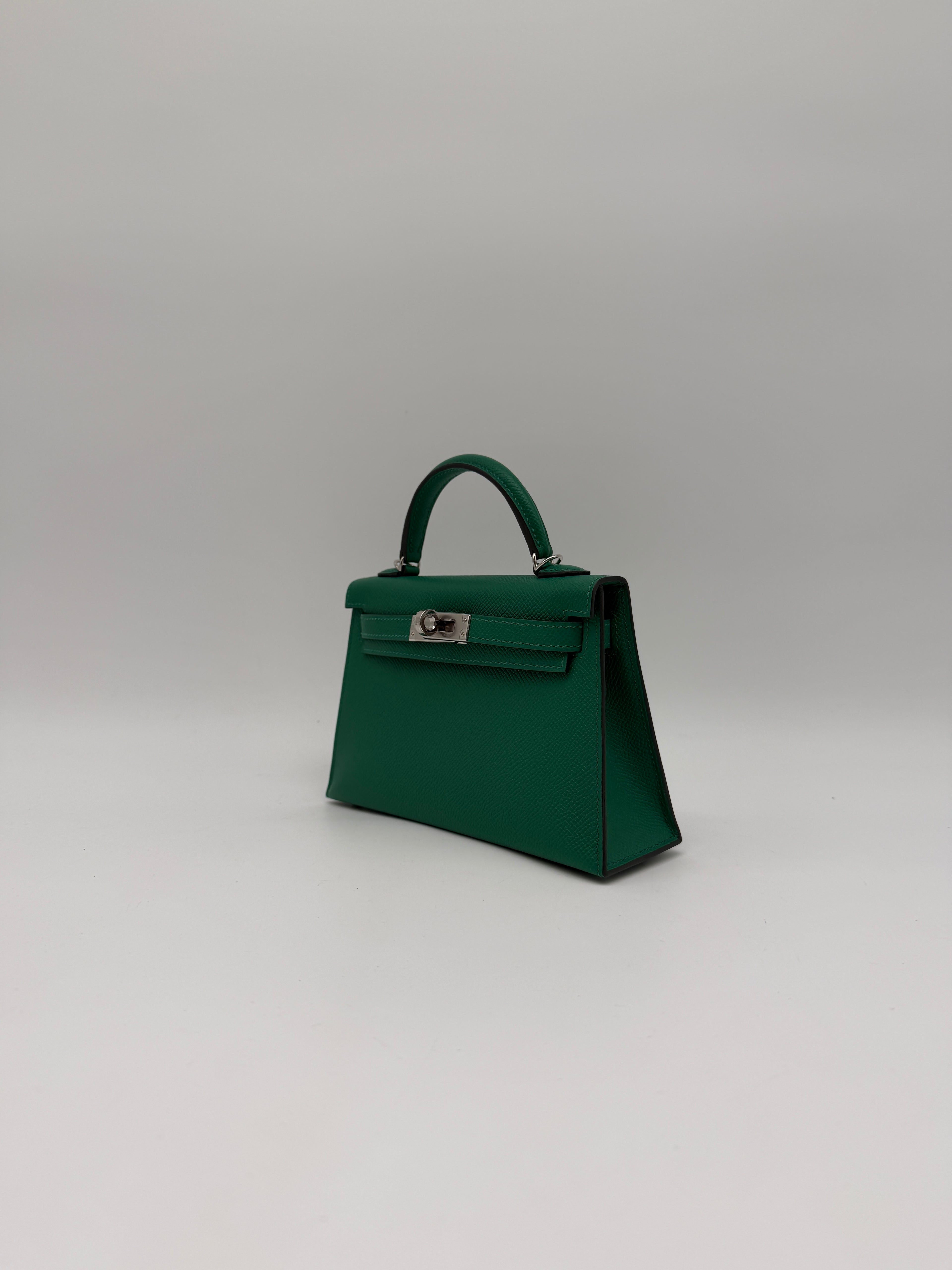 Hermès Mini Kelly Vert Vertigo Epsom Palladium Hardware (with 2 strap)