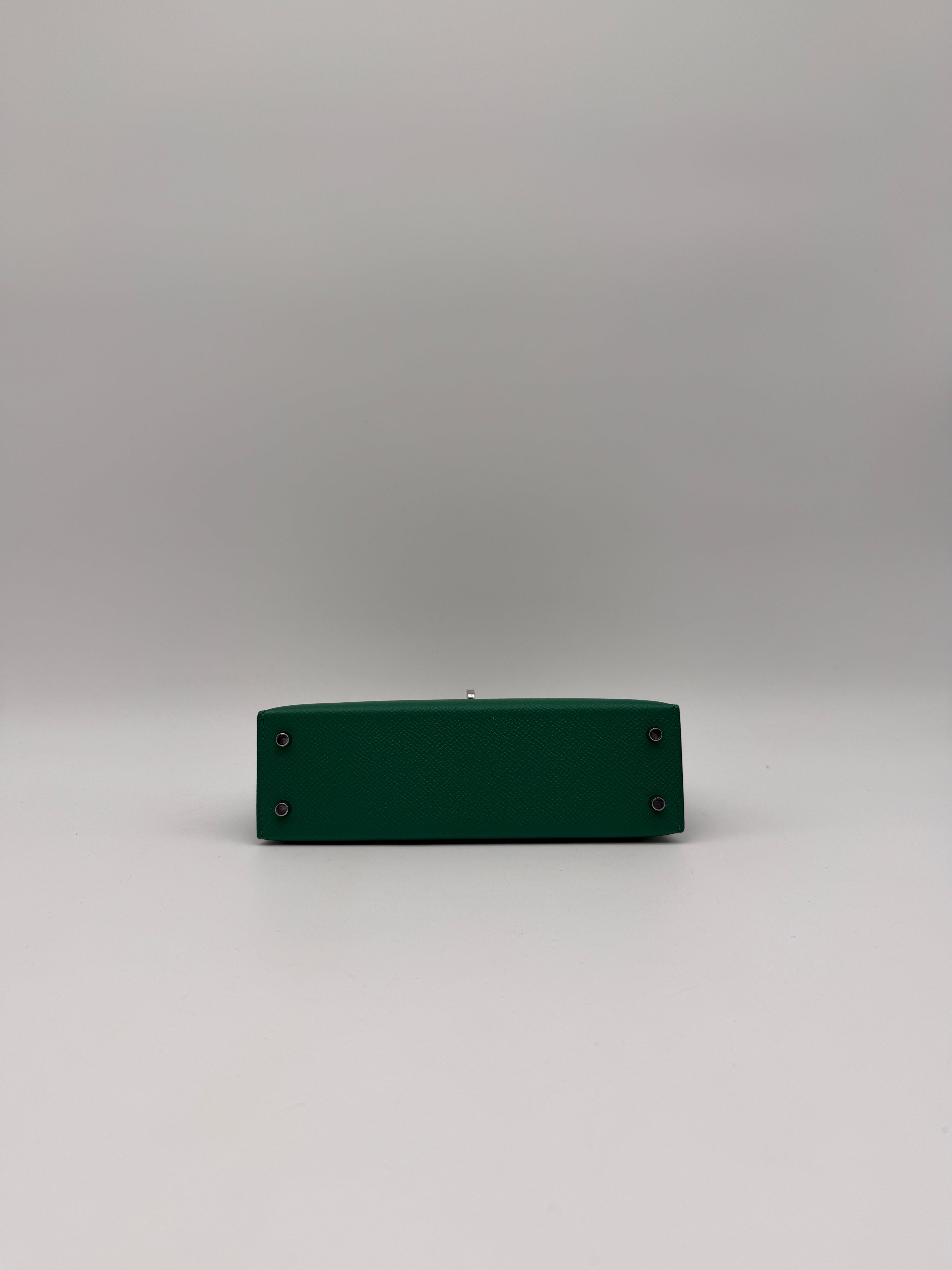 Hermès Mini Kelly Vert Vertigo Epsom Palladium Hardware (with 2 strap)